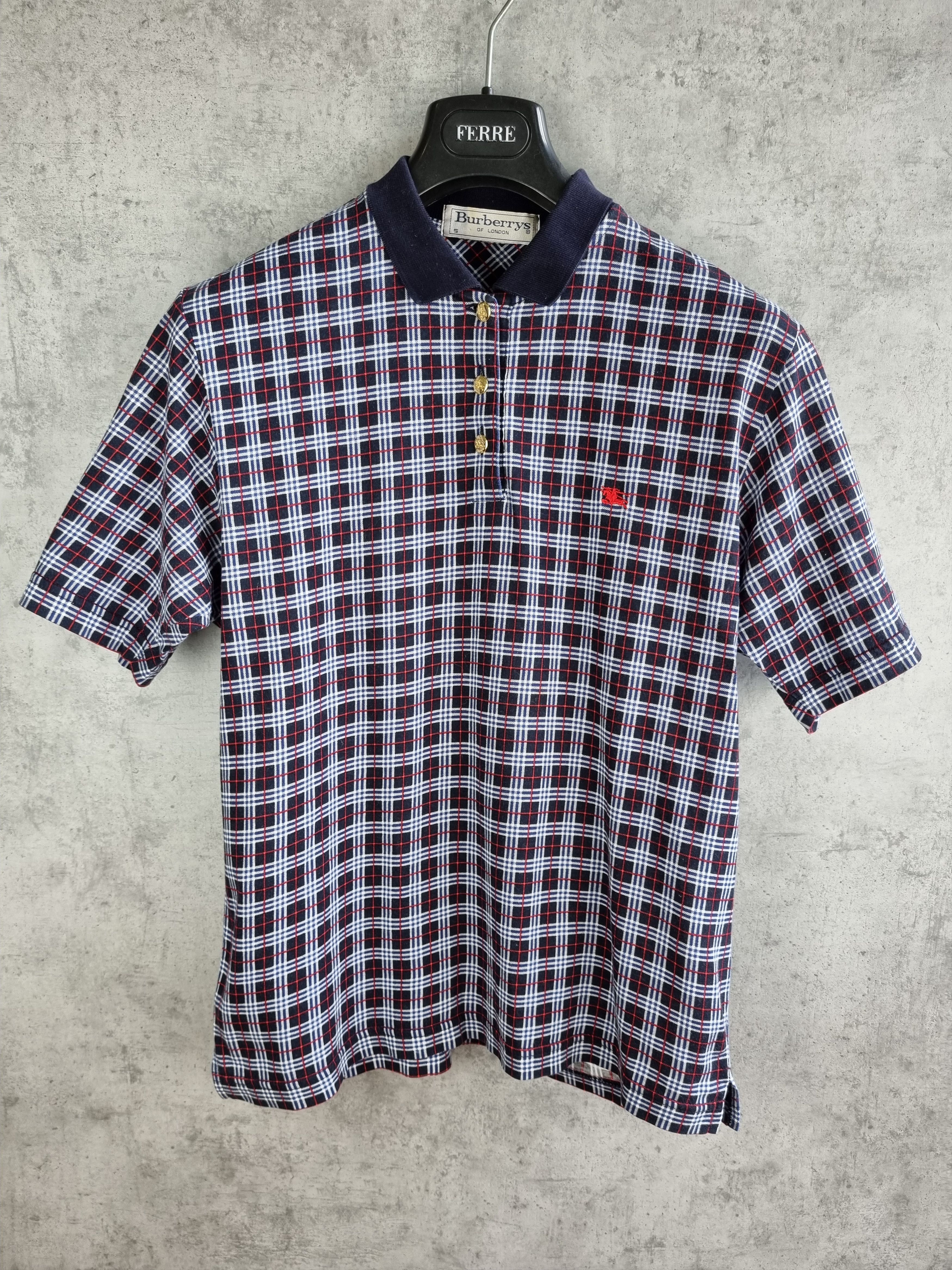 Burberry × Burberry Prorsum × Vintage 80s Vintage Burberrys Polo Tee Plaid Shirt in blue Size US S / EU 44-46 / 1 - 3 Thumbnail