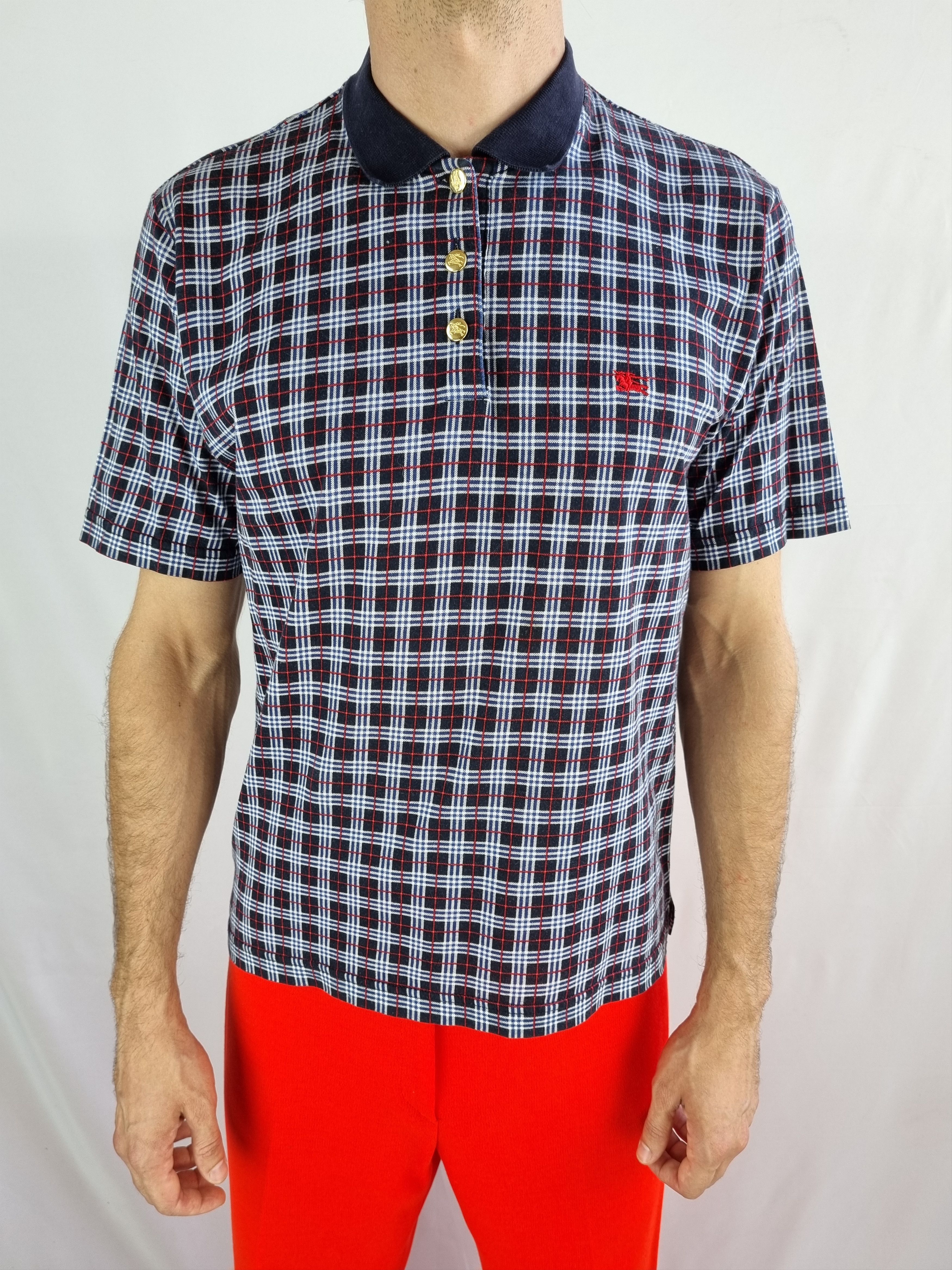 Burberry × Burberry Prorsum × Vintage 80s Vintage Burberrys Polo Tee Plaid Shirt in blue Size US S / EU 44-46 / 1 - 1 Thumbnail