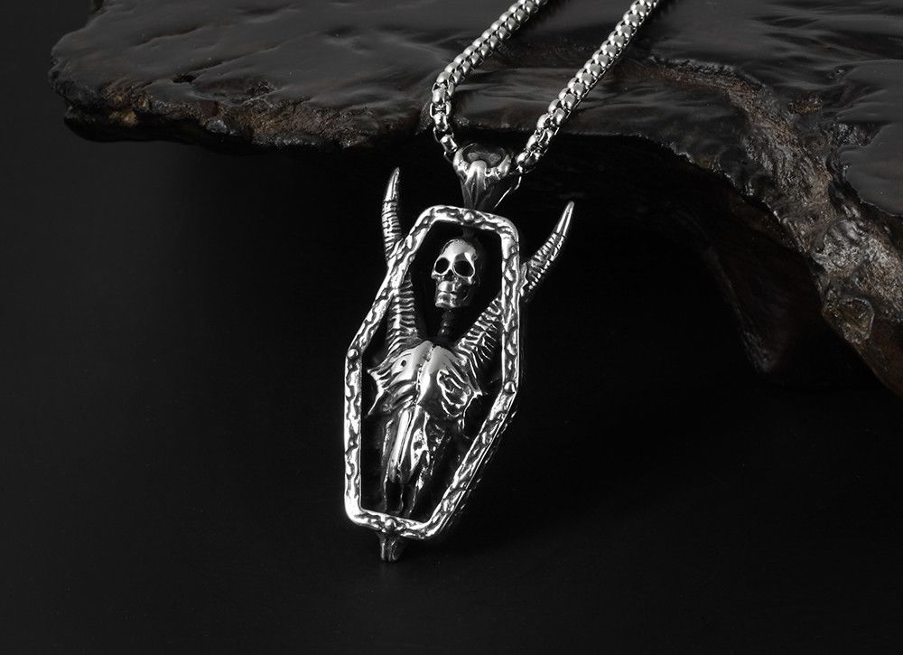 Jewelry Gothic Demon Satan Goat Skull Pendant Necklace Size ONE SIZE - 3 Thumbnail