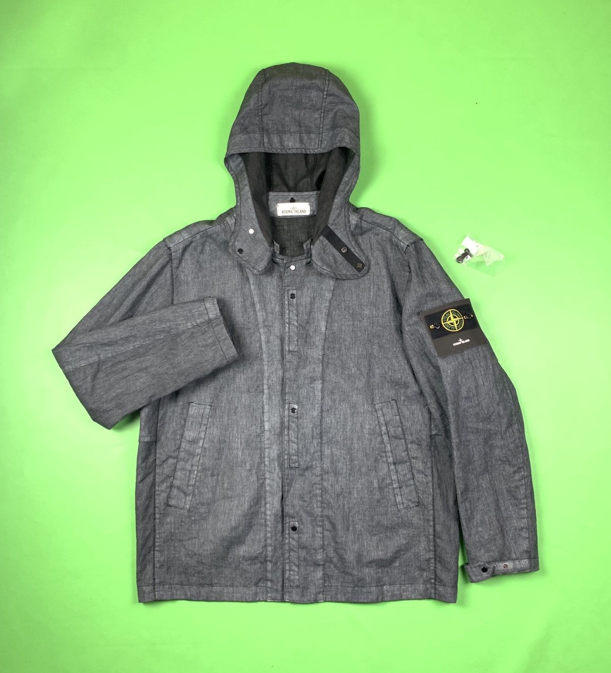 image of Stone Island Lino Resinato-Tc Garment-Dyed Coat Jacket in Grey, Men's (Size Large)