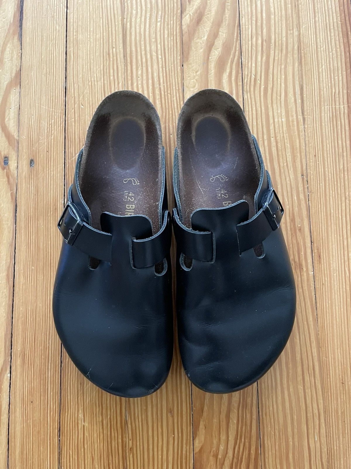 image of Vintage Birkenstock Boston Leather Black Shoes, Men's (Size 9)