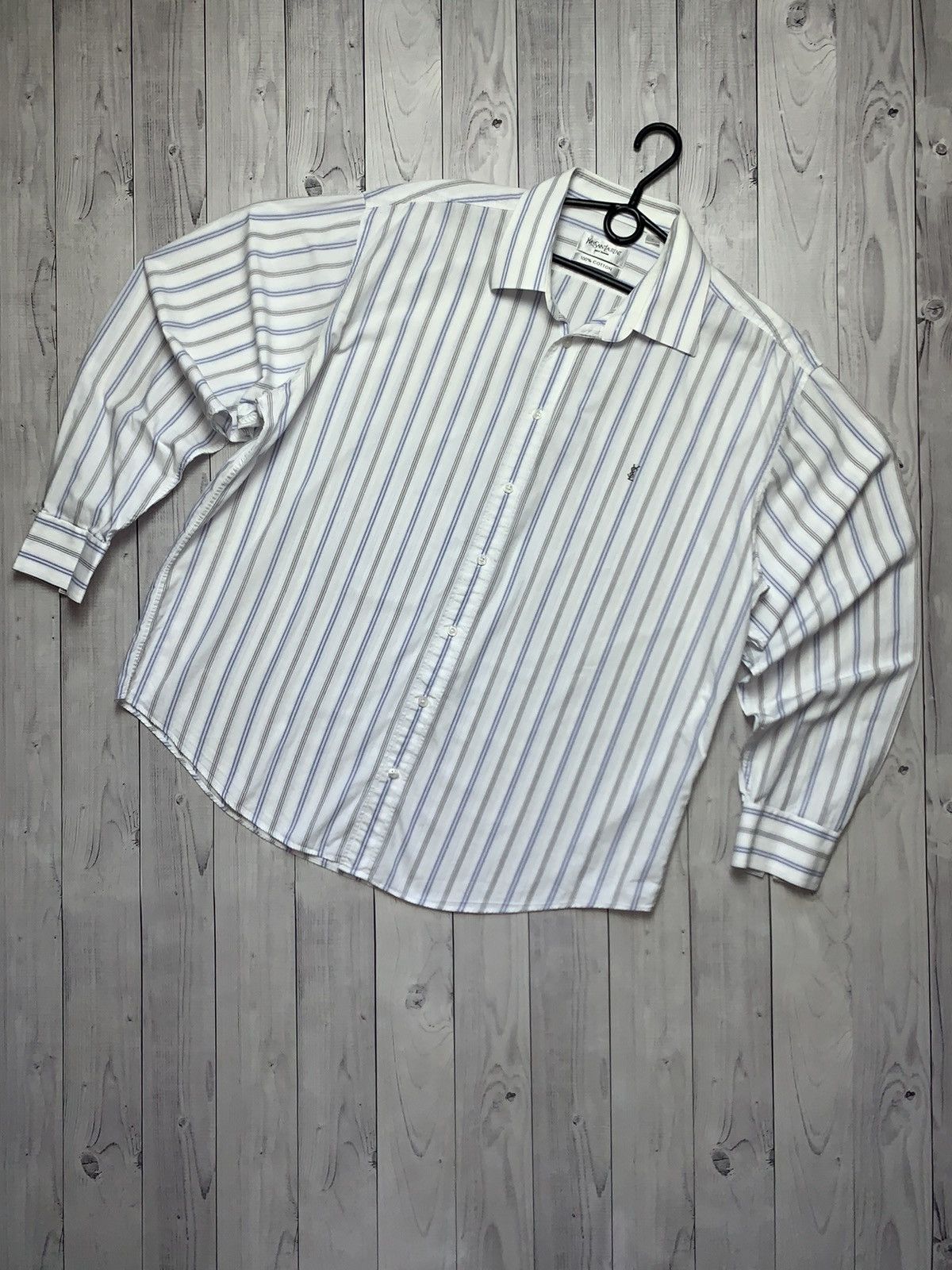 Vintage × Yves Saint Laurent Vintage Yves Saint Laurent striped shirt logo size XL Size US XL / EU 56 / 4 - 1 Thumbnail