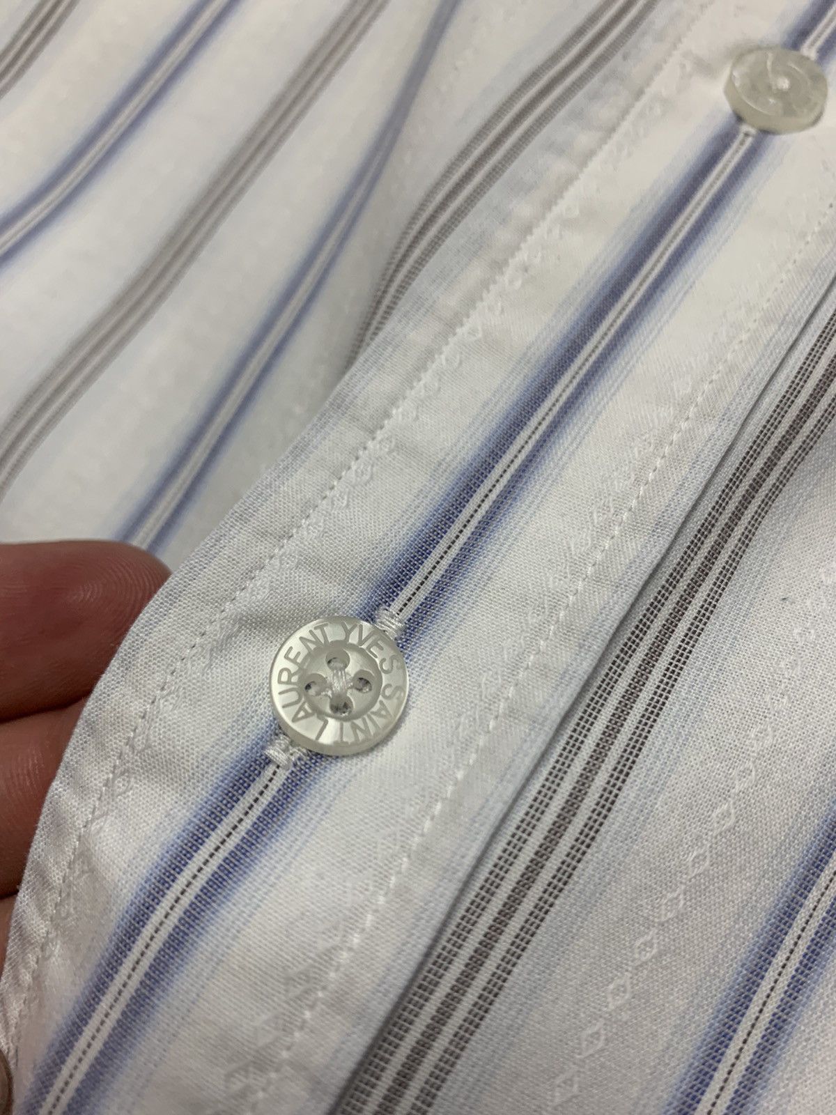 Vintage × Yves Saint Laurent Vintage Yves Saint Laurent striped shirt logo size XL Size US XL / EU 56 / 4 - 4 Thumbnail