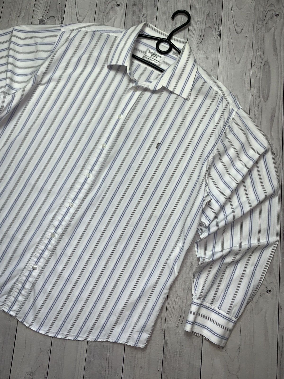 Vintage × Yves Saint Laurent Vintage Yves Saint Laurent striped shirt logo size XL Size US XL / EU 56 / 4 - 2 Thumbnail