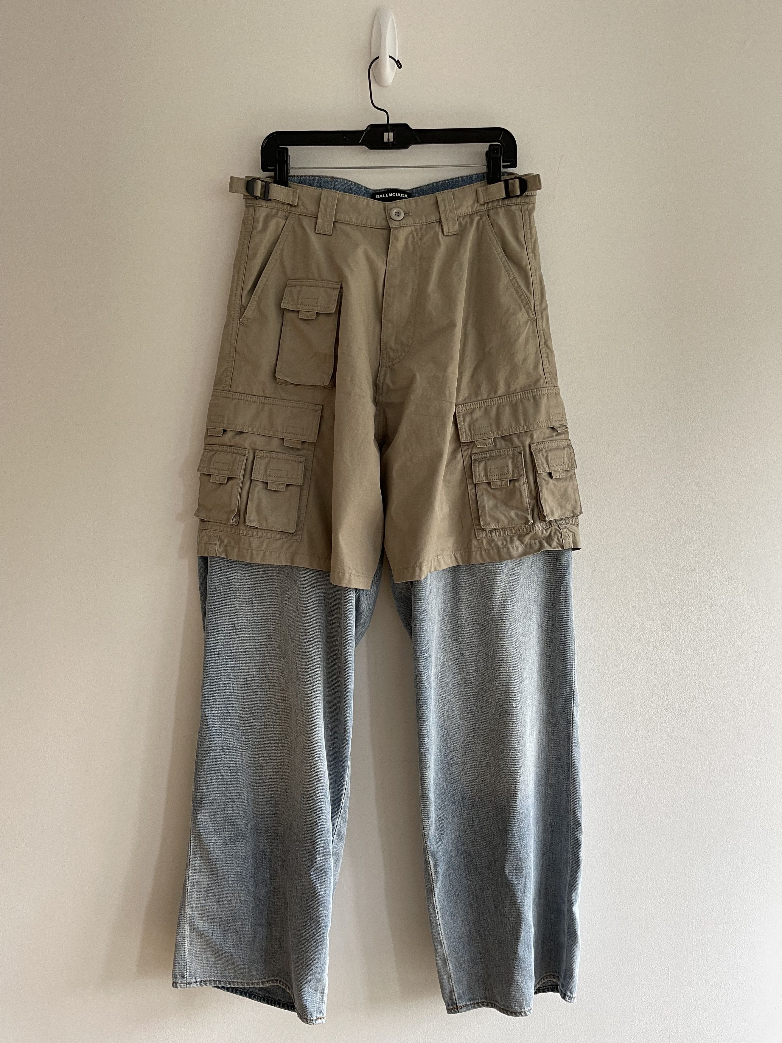 image of Balenciaga Afterworld Hybrid Cargo Pants in Beige Blue, Men's (Size 30)