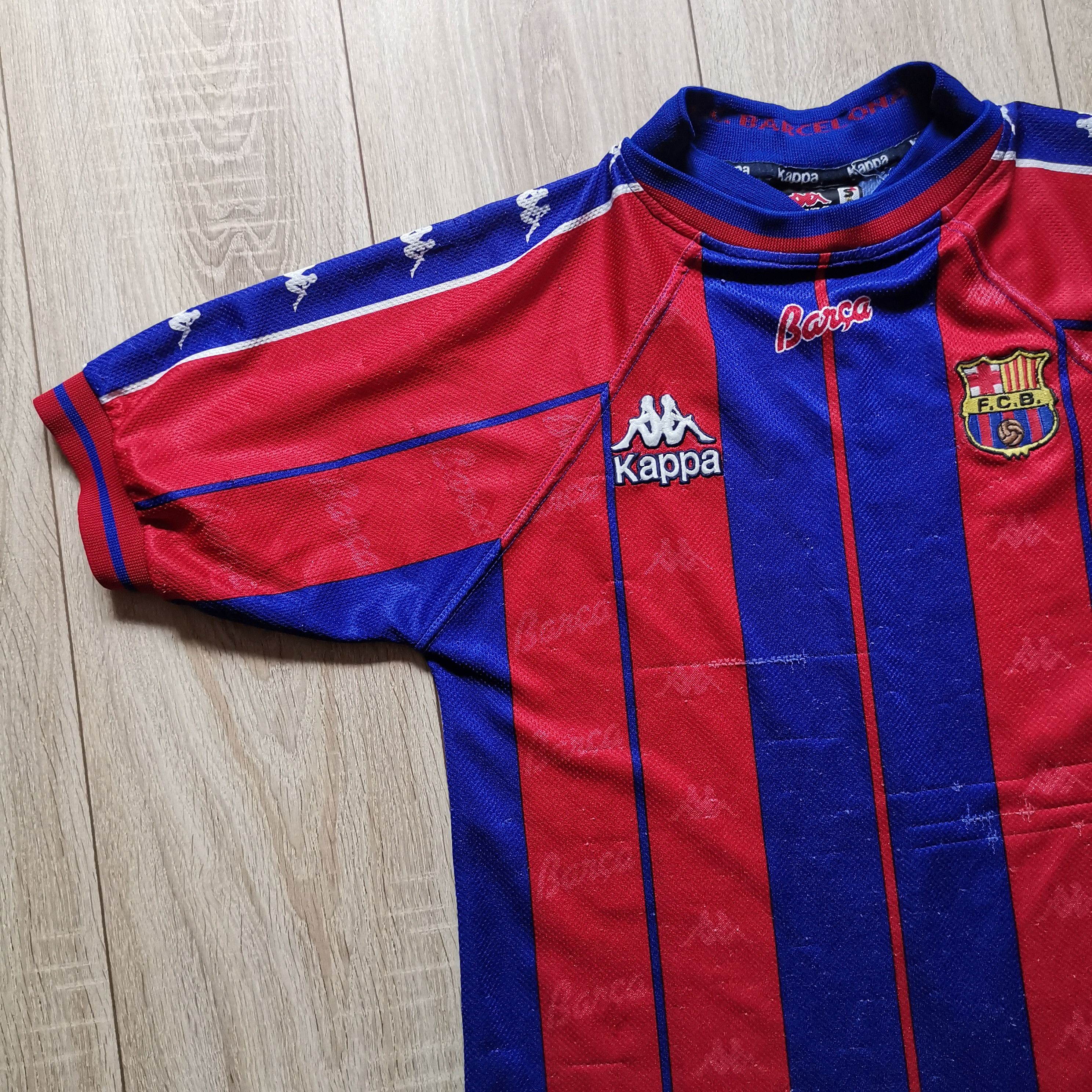 image of Kappa Barcelona 1997 1998 Home Jersey Soccer Football in Blue/Red, Men's (Size Small)