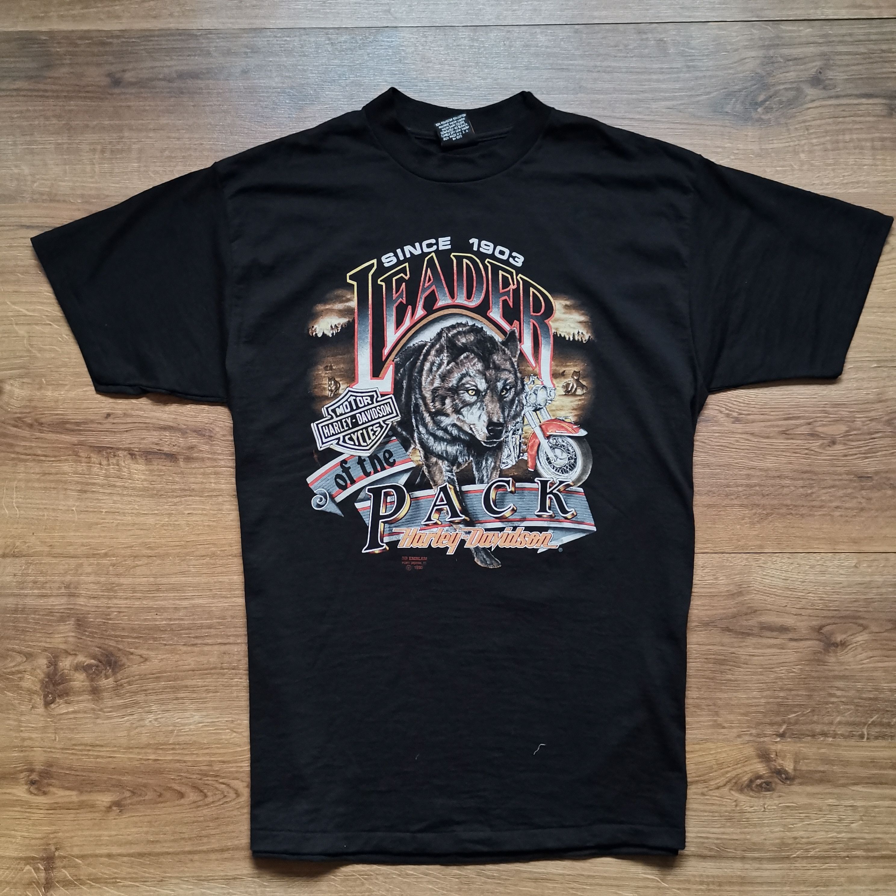 image of Vintage 1990 Harley Davidson 3D Emblem T Leader Of The Pack in Black, Men's (Size XL)