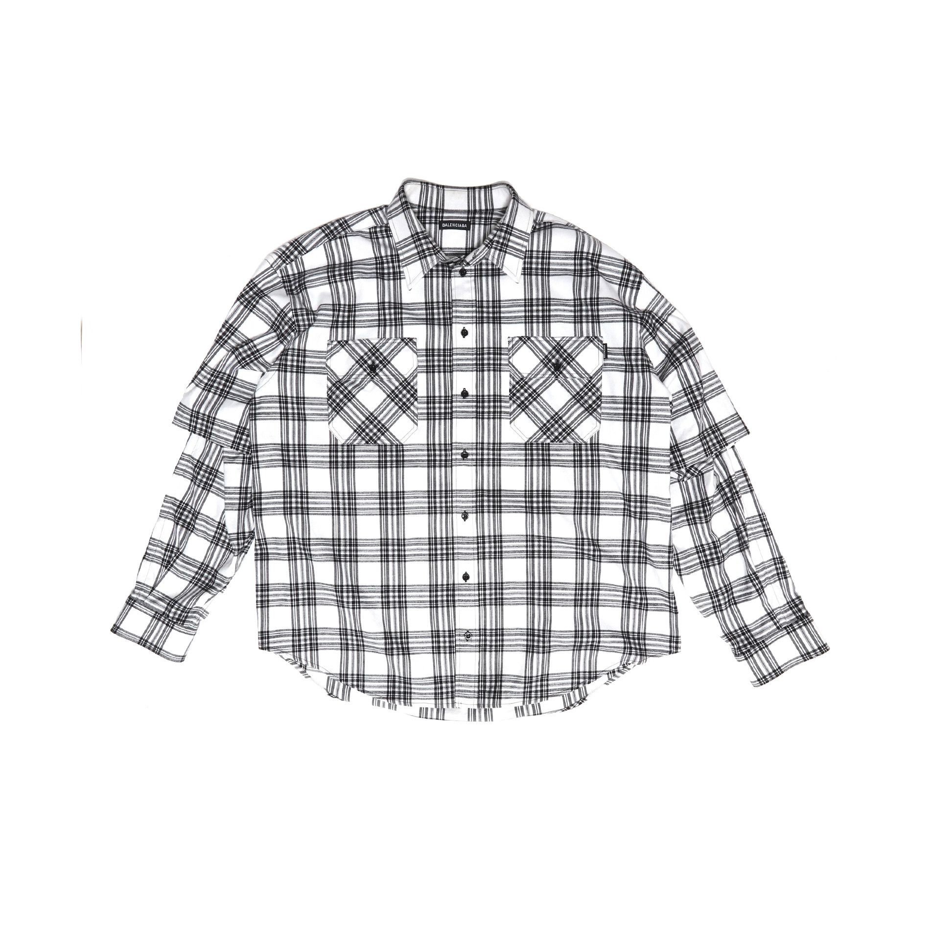 image of Balenciaga Aw18 Oversized Slashed Sleeve Plaid Flannel Shirt in White, Men's (Size XL)