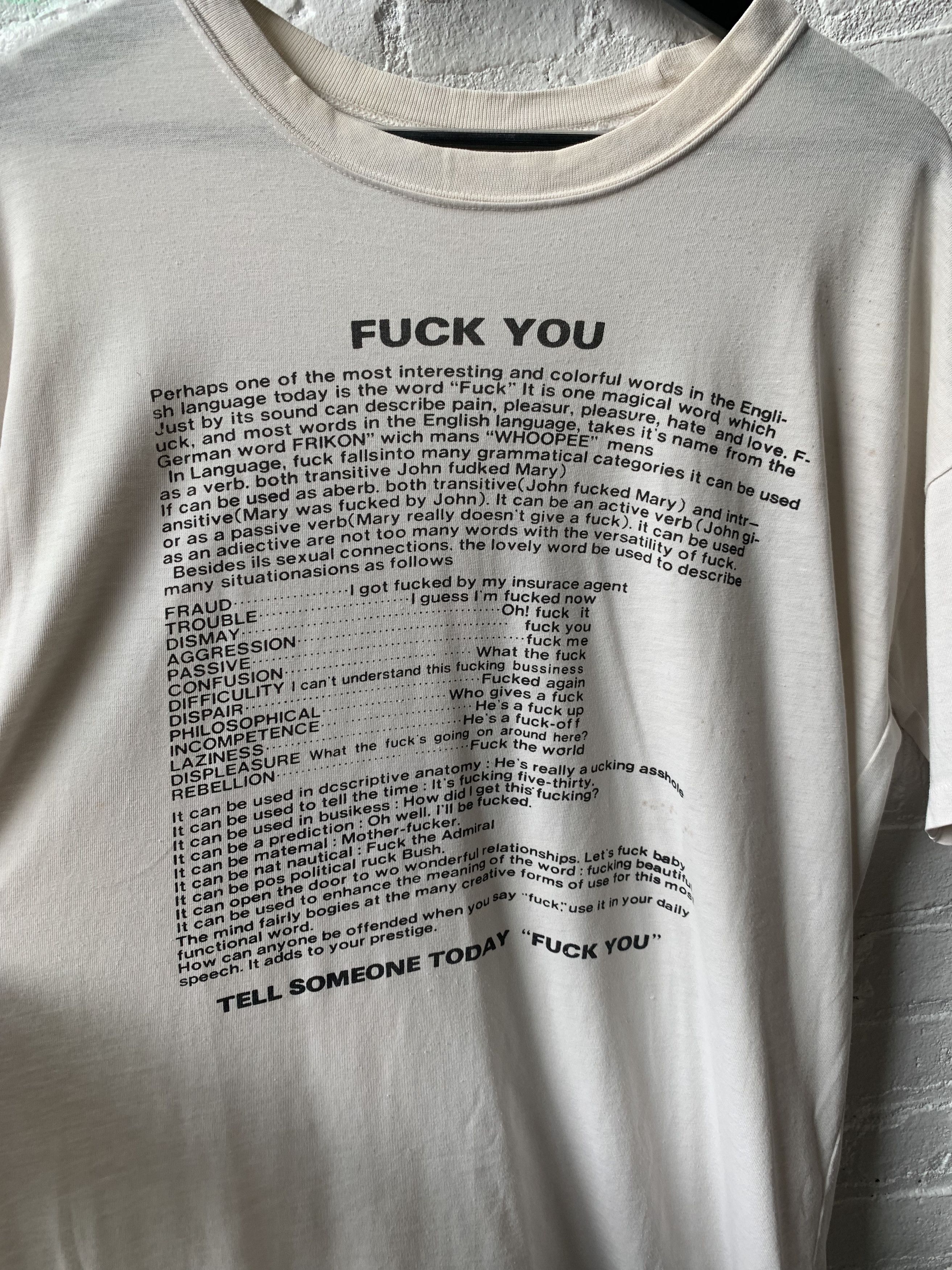 Vintage Vintage Sheer tell someone today FUCK YOU Tee Sz L Size US L / EU 52-54 / 3 - 2 Thumbnail