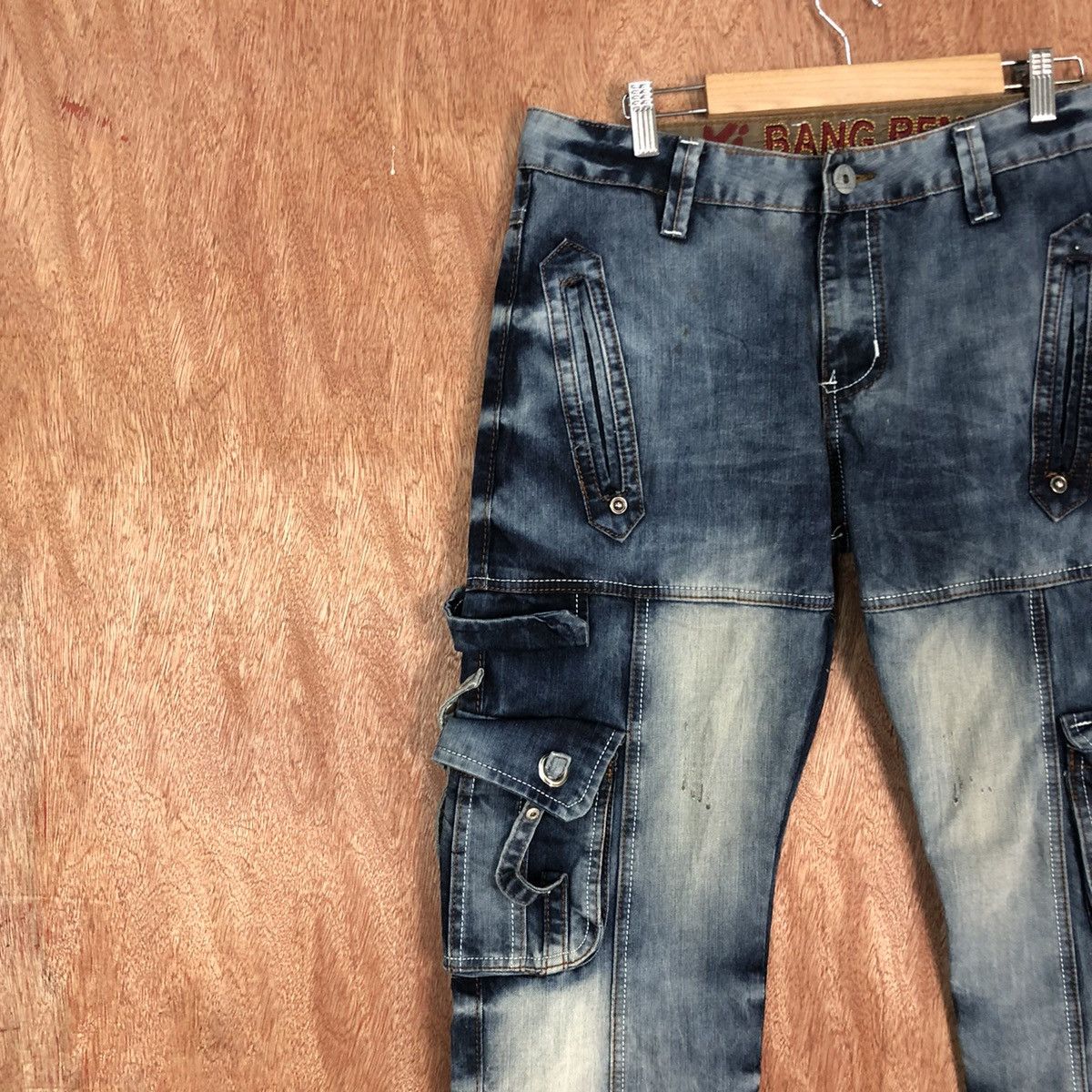 Japanese Brand Yi Bang Ren Blue faded Multipocket Cargo Denim #c737DL Size US 31 - 5 Thumbnail