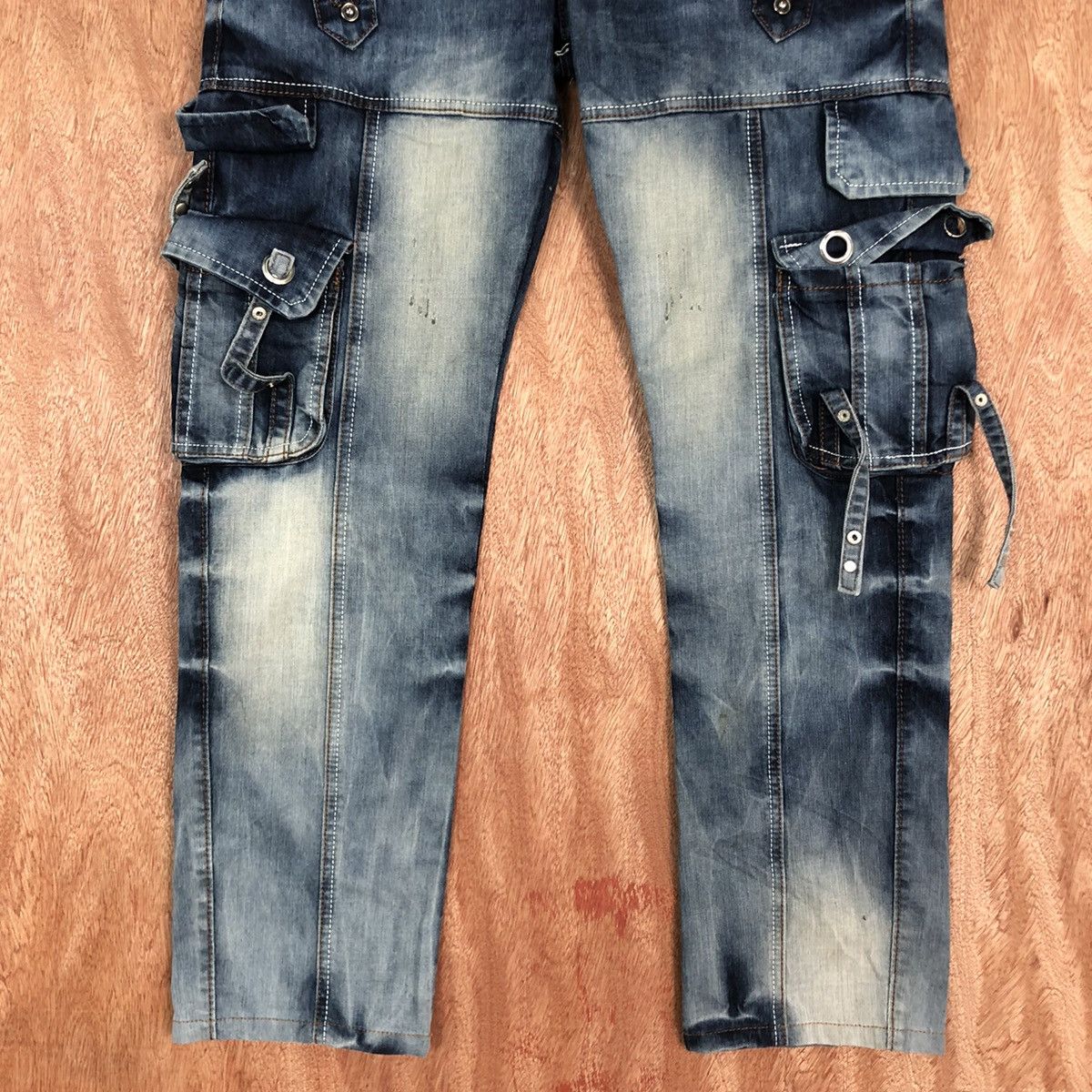 Japanese Brand Yi Bang Ren Blue faded Multipocket Cargo Denim #c737DL Size US 31 - 3 Thumbnail
