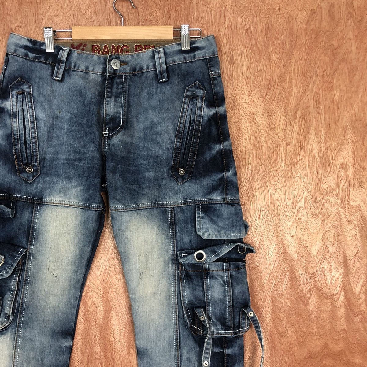 Japanese Brand Yi Bang Ren Blue faded Multipocket Cargo Denim #c737DL Size US 31 - 4 Thumbnail