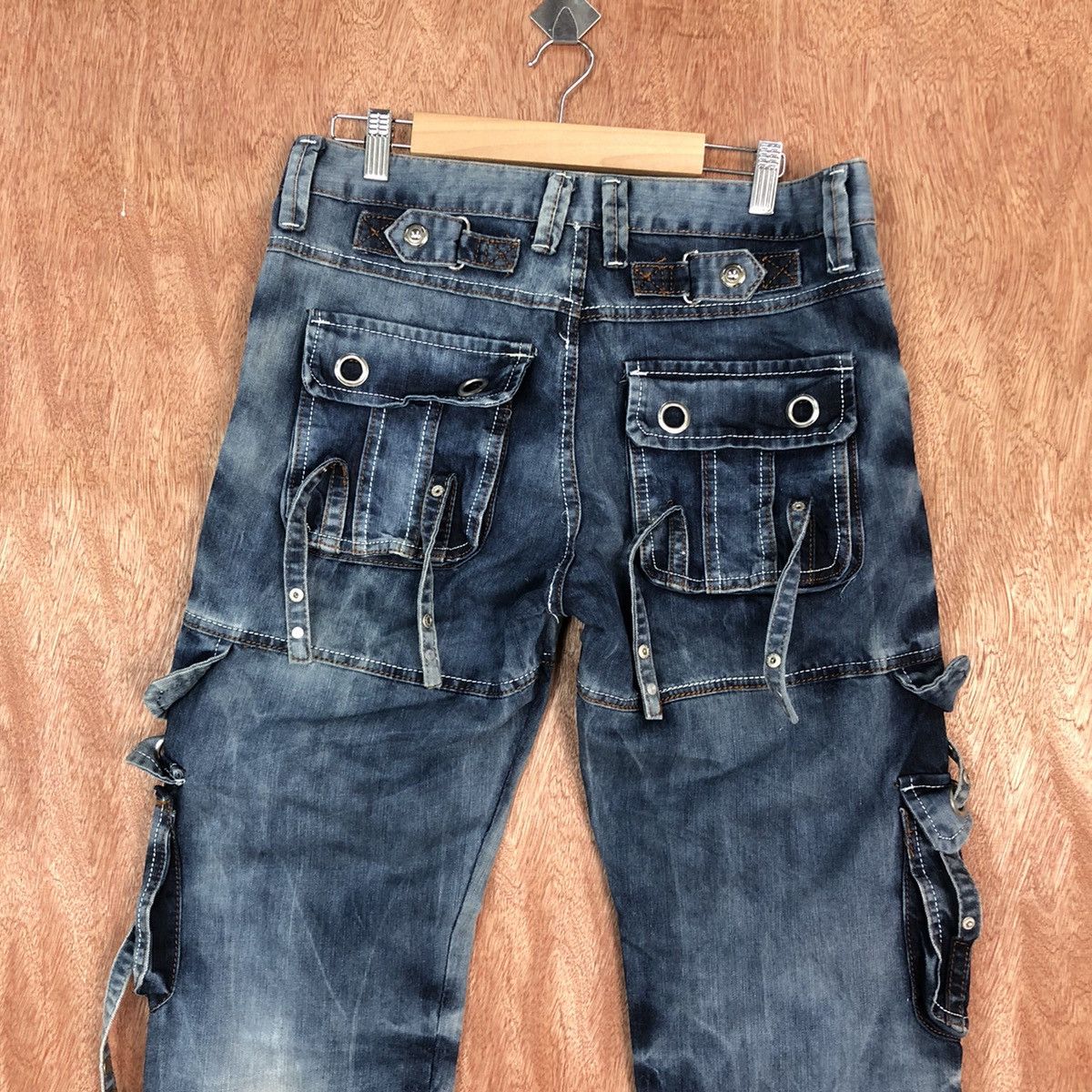 Japanese Brand Yi Bang Ren Blue faded Multipocket Cargo Denim #c737DL Size US 31 - 10 Thumbnail