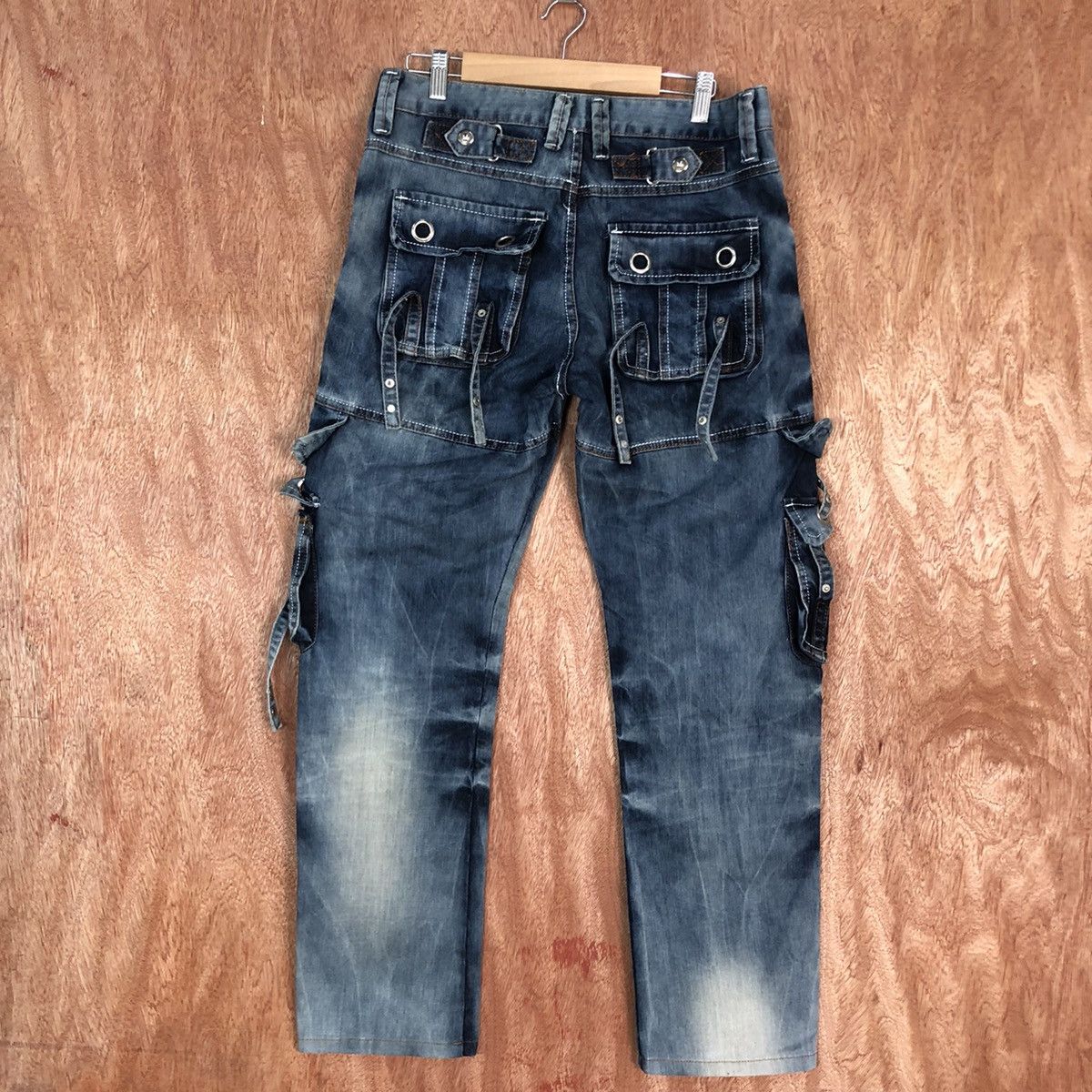 Japanese Brand Yi Bang Ren Blue faded Multipocket Cargo Denim #c737DL Size US 31 - 9 Thumbnail