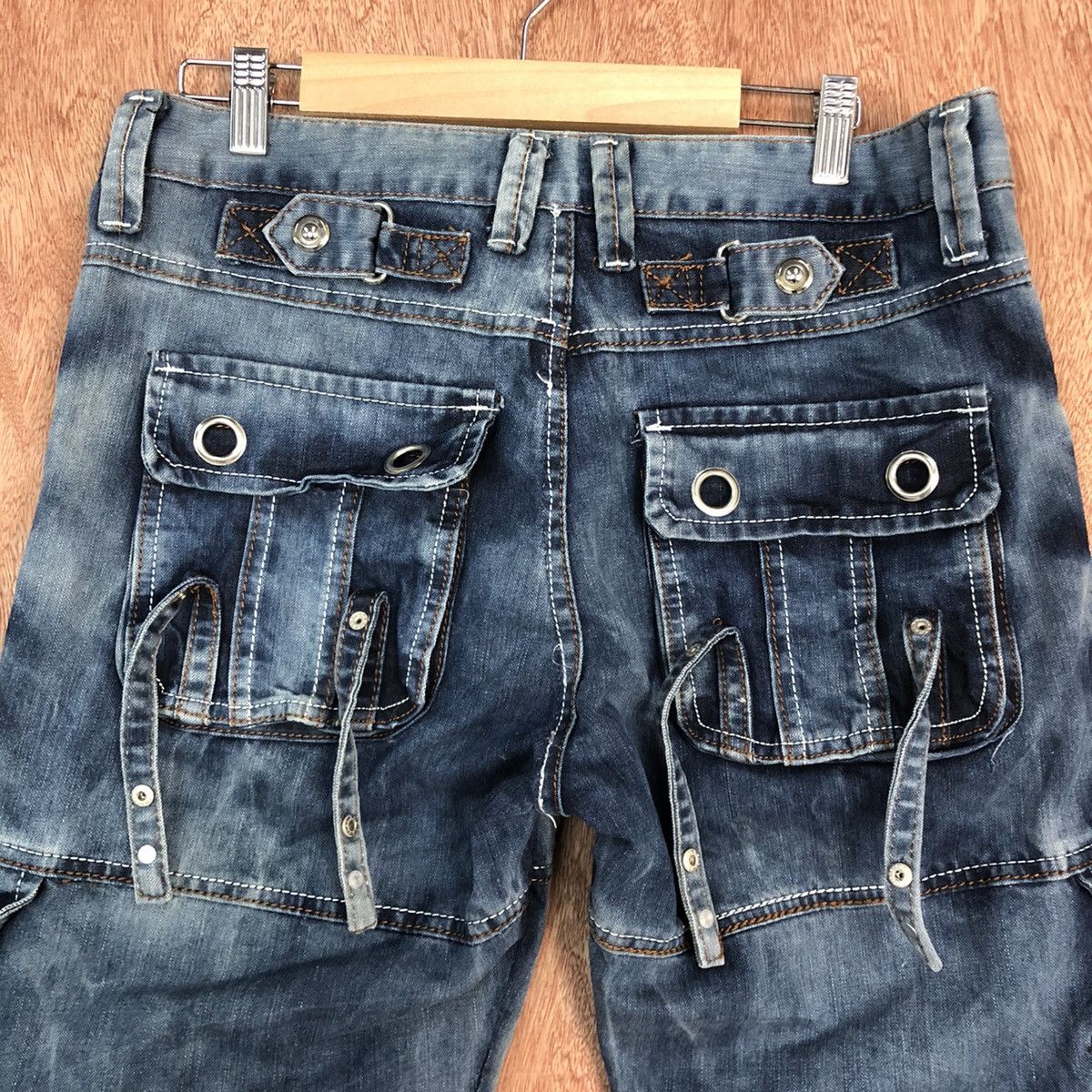 Japanese Brand Yi Bang Ren Blue faded Multipocket Cargo Denim #c737DL Size US 31 - 13 Thumbnail