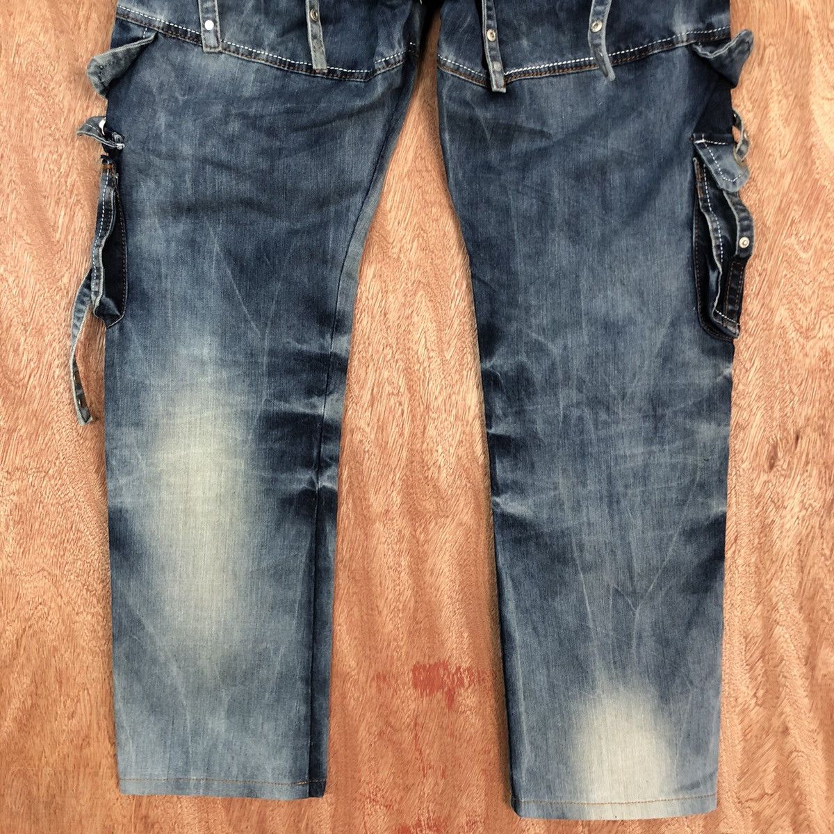 Japanese Brand Yi Bang Ren Blue faded Multipocket Cargo Denim #c737DL Size US 31 - 11 Thumbnail
