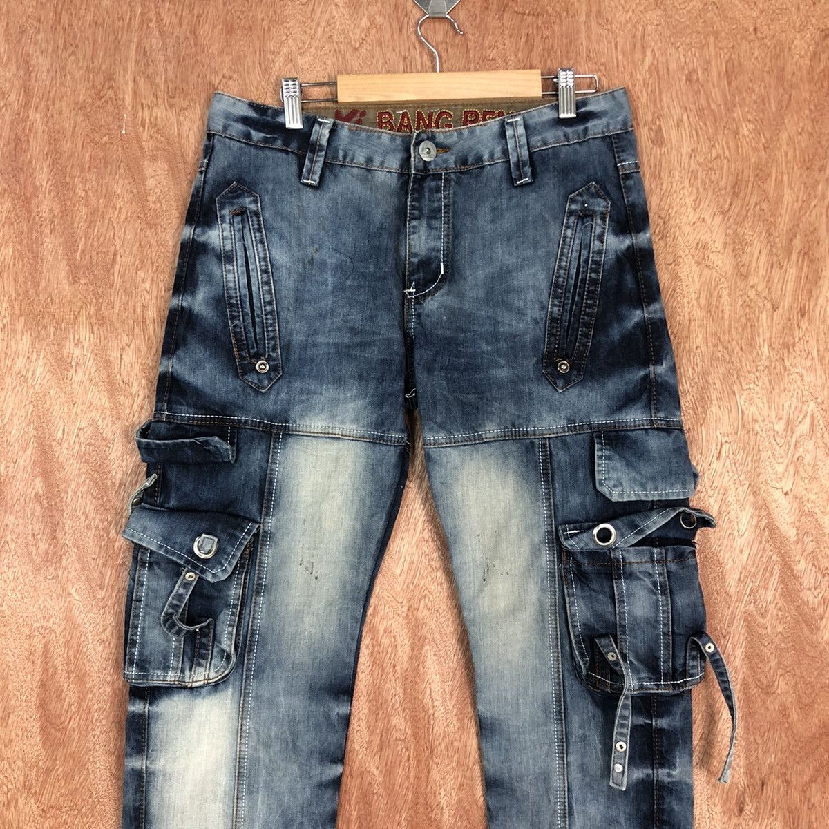 Japanese Brand Yi Bang Ren Blue faded Multipocket Cargo Denim #c737DL Size US 31 - 2 Thumbnail