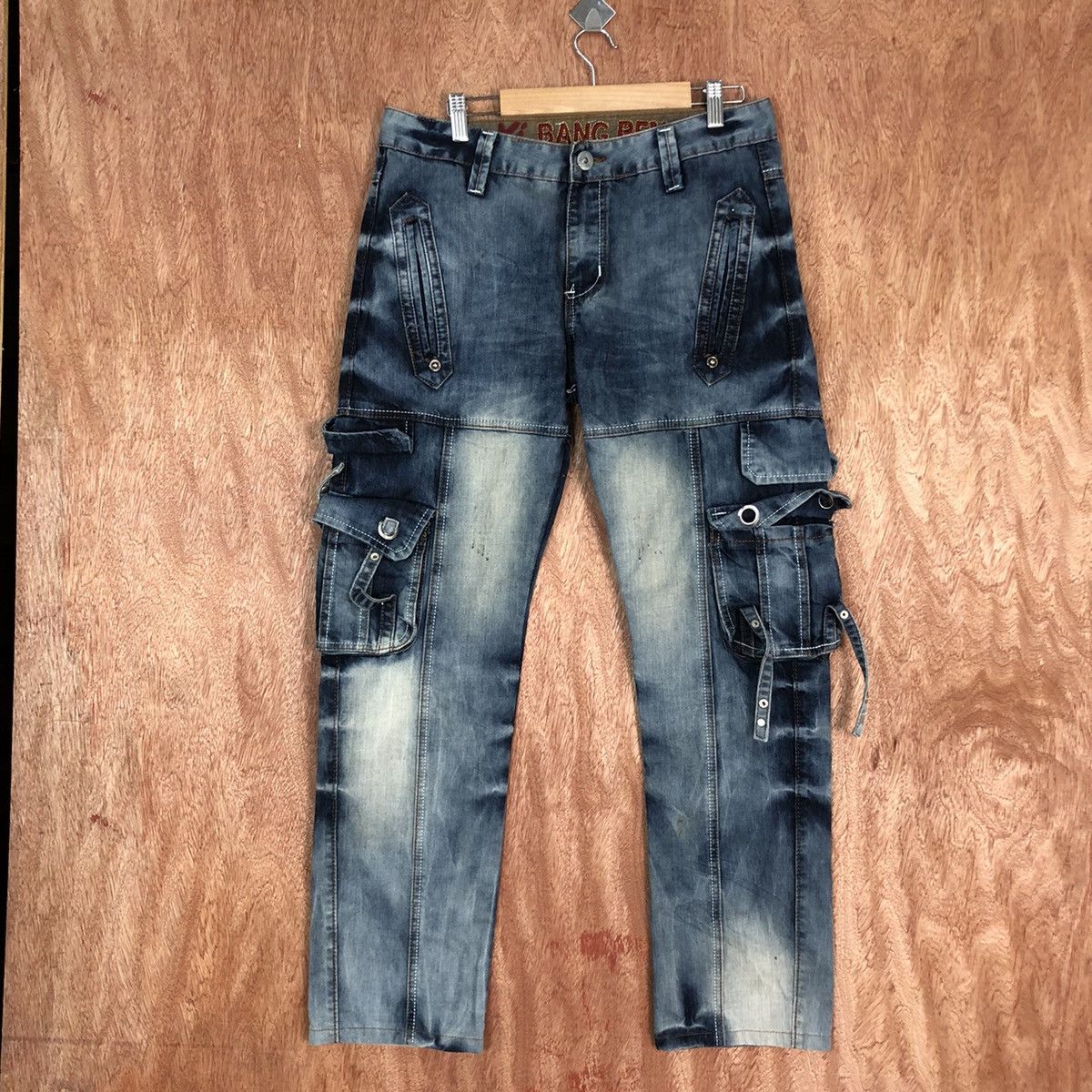 Yi Bang Ren Blue faded Multipocket Cargo Denim #c737DL