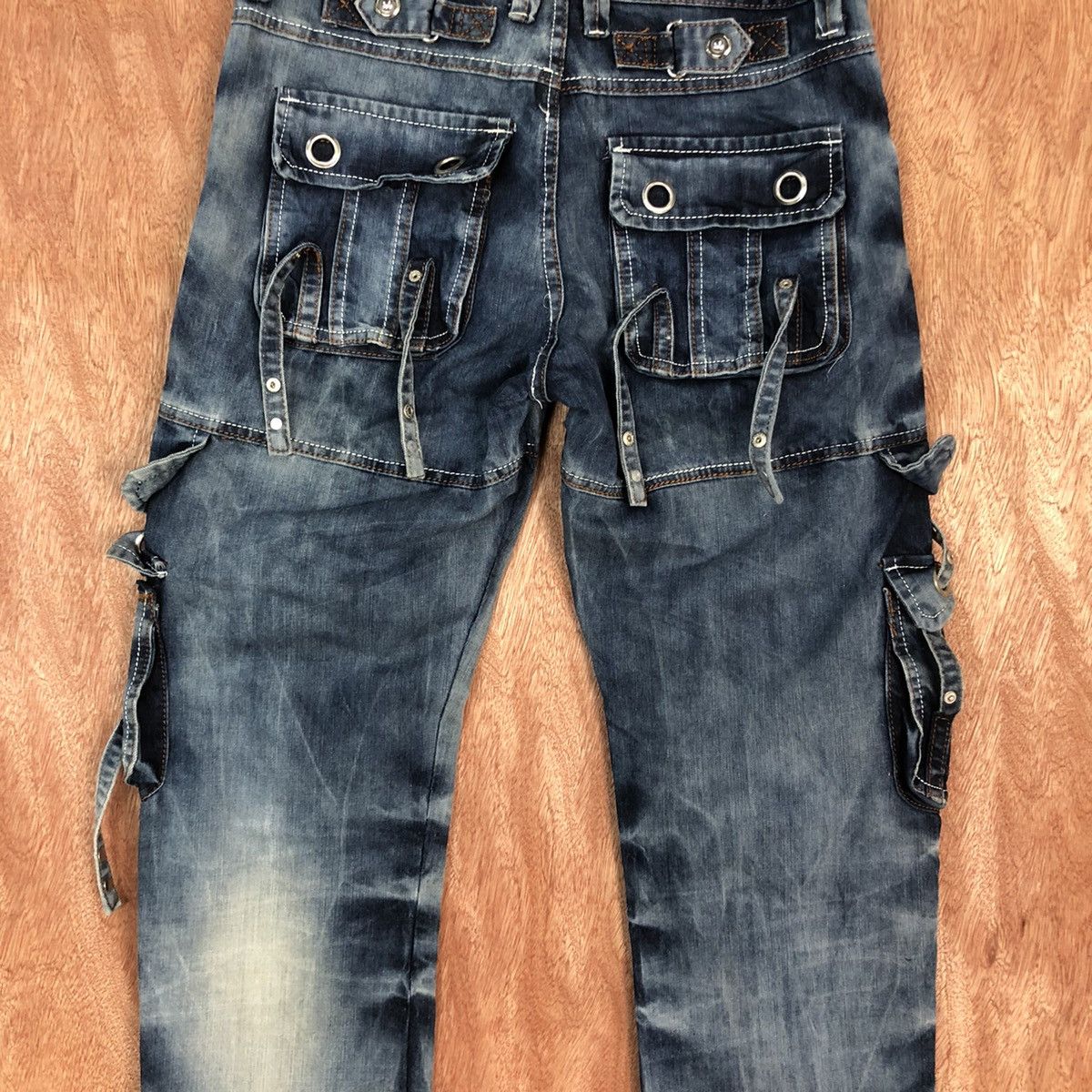 Japanese Brand Yi Bang Ren Blue faded Multipocket Cargo Denim #c737DL Size US 31 - 12 Thumbnail