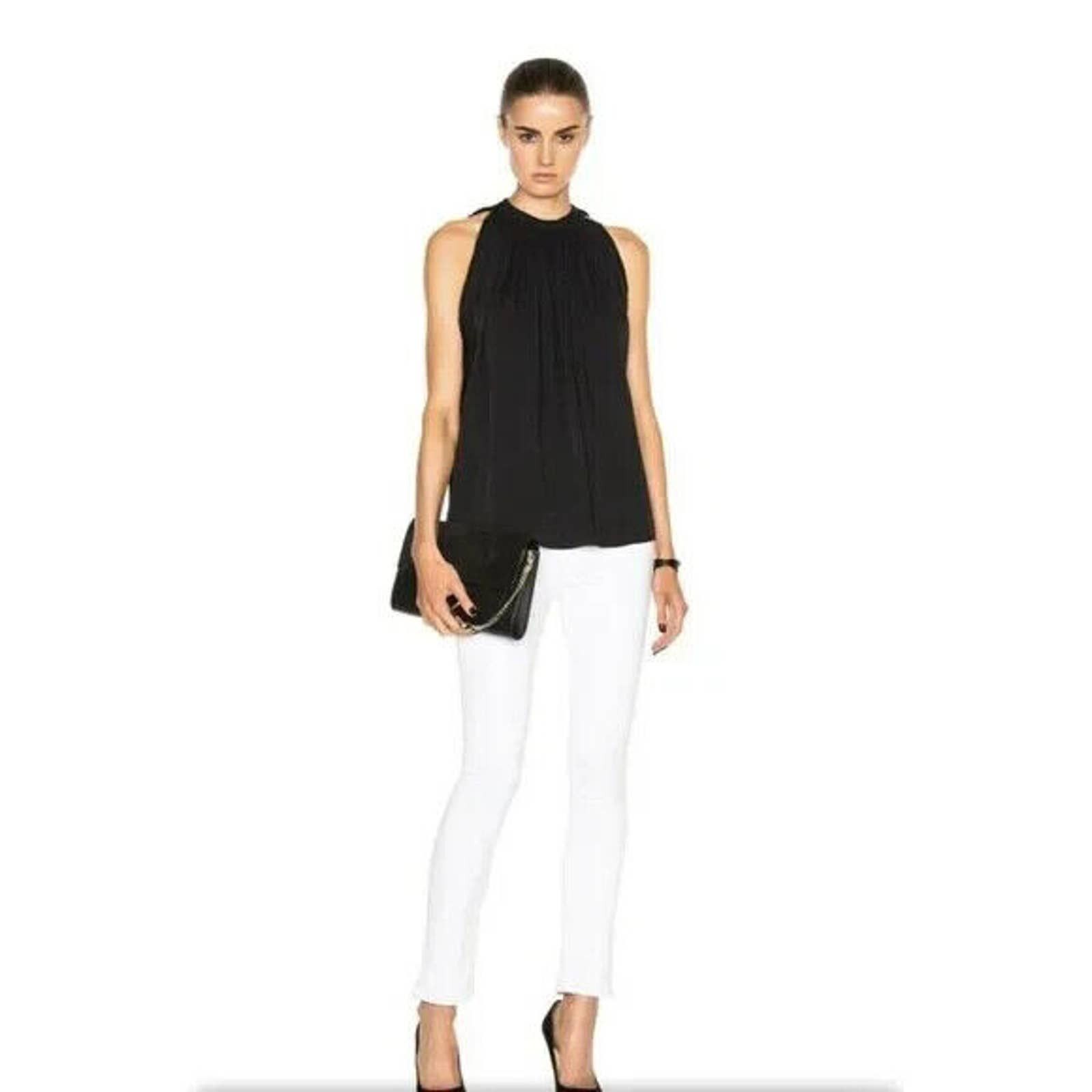 NWT HELMUT LANG Crepe Halter Top Black Tie Textured Blouse