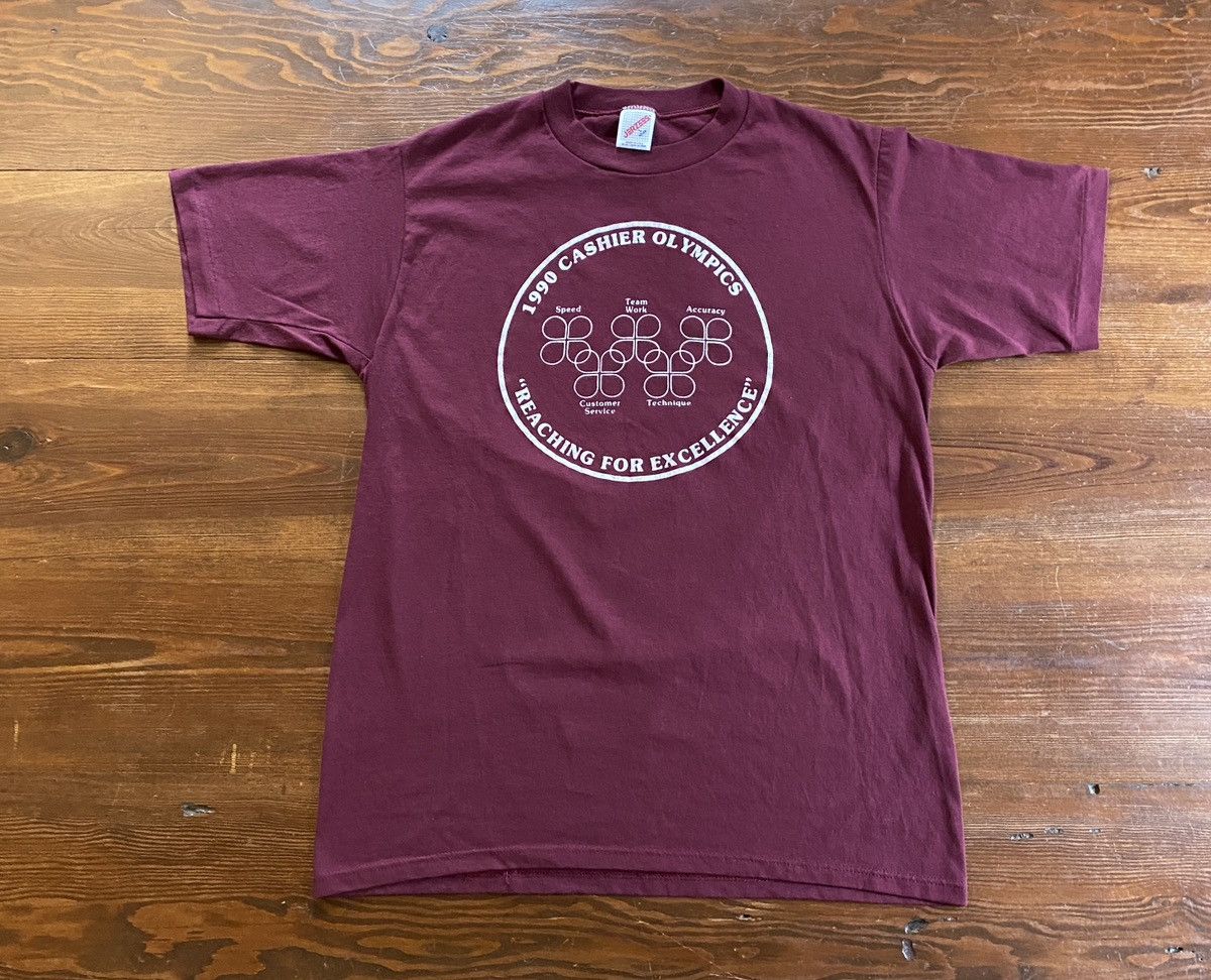Jerzees Vintage ‘90 Cashier Olympics Single Stitch Sleeves Tee Size US L / EU 52-54 / 3 - 1 Thumbnail