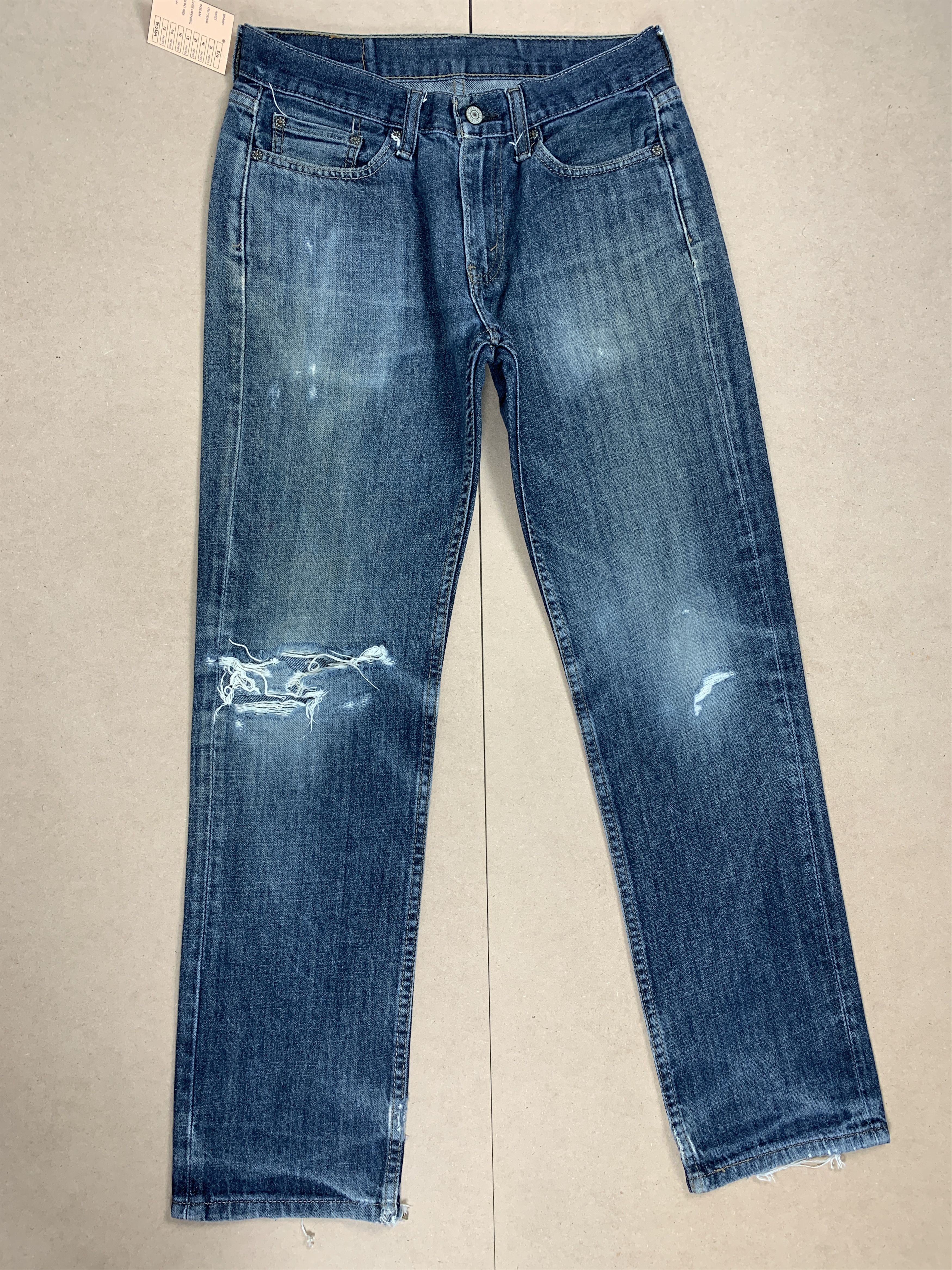 image of Levis 514 Distressed Faded Mid Wash Jeans in Blue Denim, Men's (Size 31)