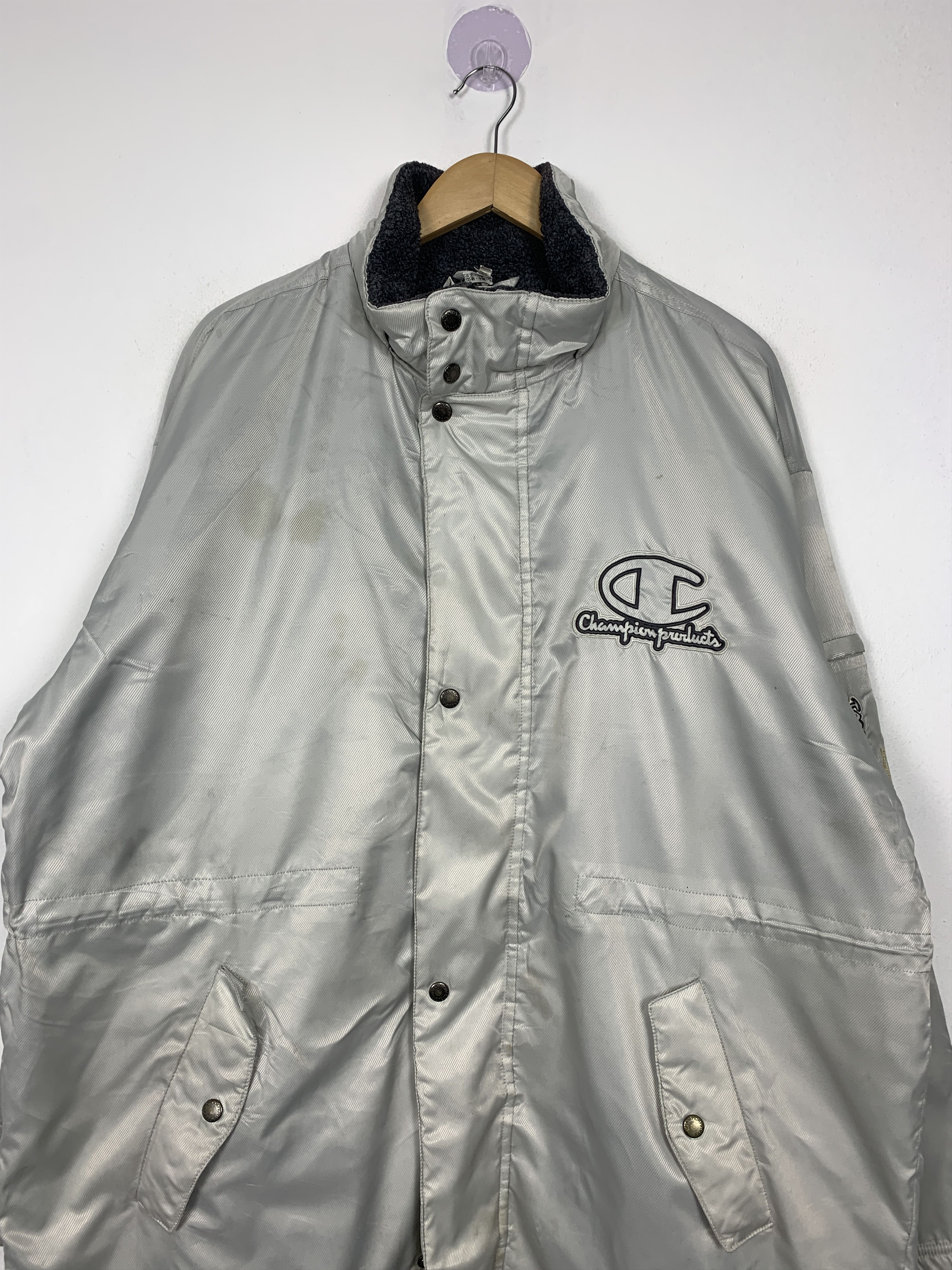 Champion Vintage CHAMPION Fleece Lining Zip Up Long Jacket J1400 Size US XL / EU 56 / 4 - 2 Thumbnail