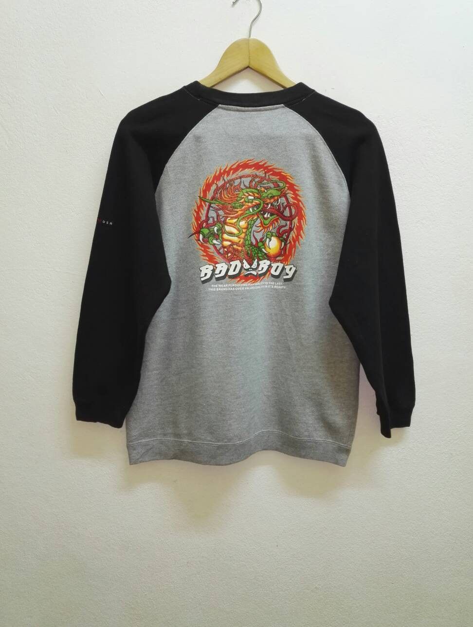 Image of Vintage Bad Boy Usa Design Dragon Sukajan Sweatshirt in Gray/Black, Men's (Size Small)