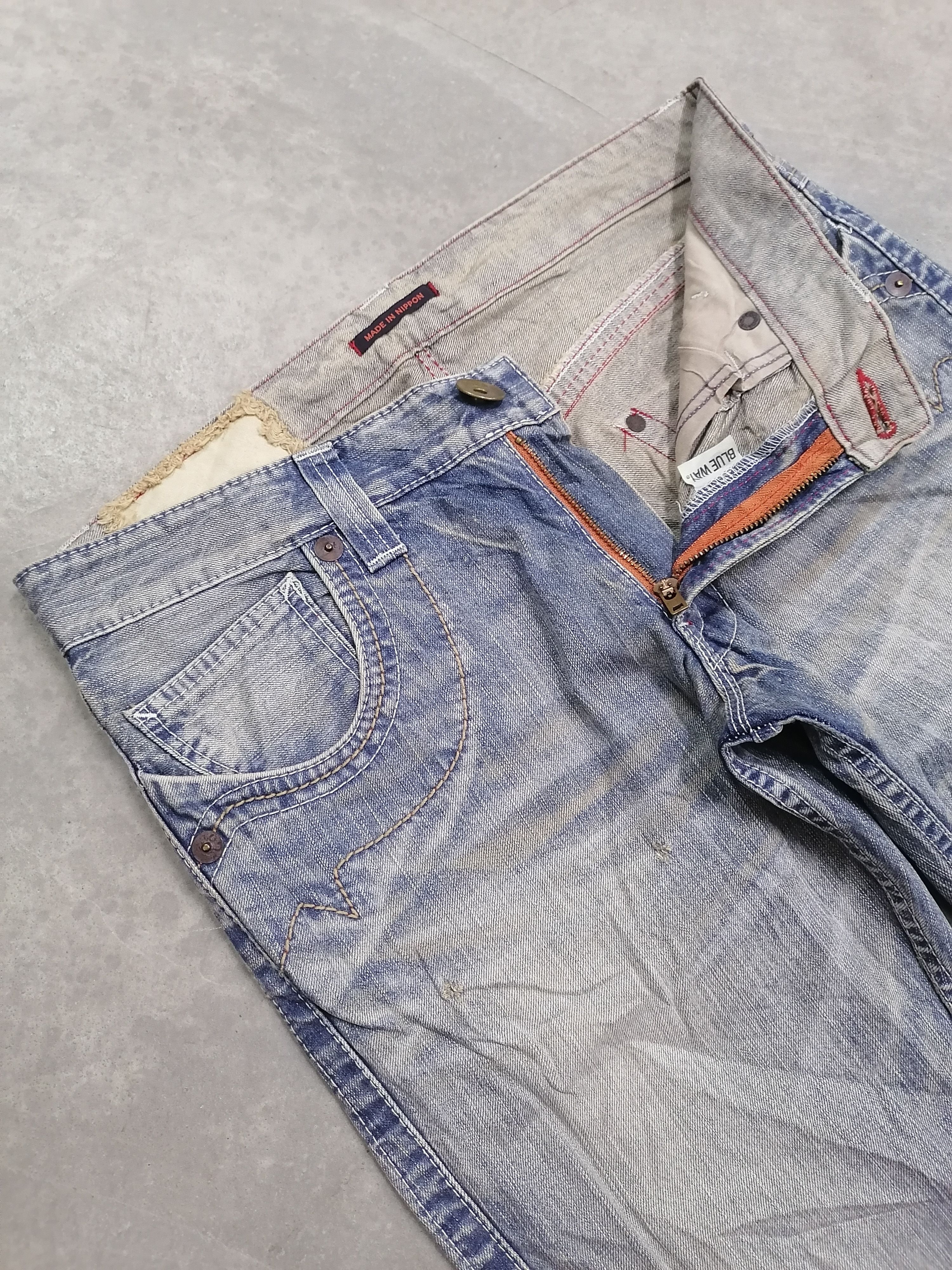 Japanese Brand FLARED🔥Blue Way Faded Blue Distressed Denim Pants⚡⚡⚡ Size US 34 / EU 50 - 5 Thumbnail