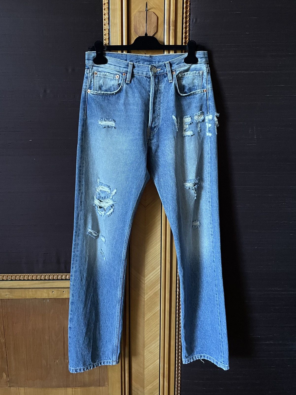 Image of Vetements Anarchy Distressed Washed Denim, Men's (Size 30)