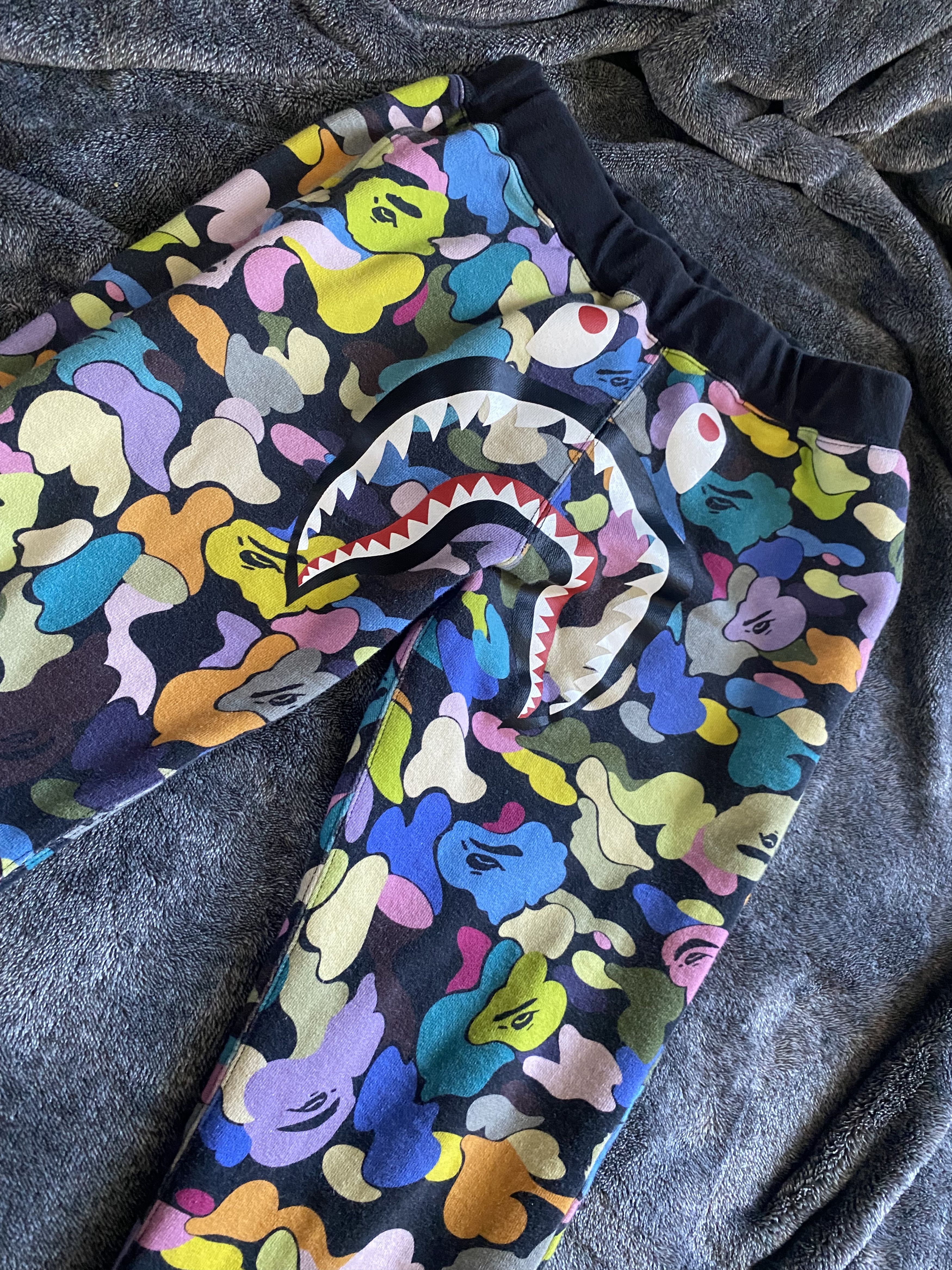 image of Bape Multi Camo Shark Sweat Pants in Black, Men's (Size 30)