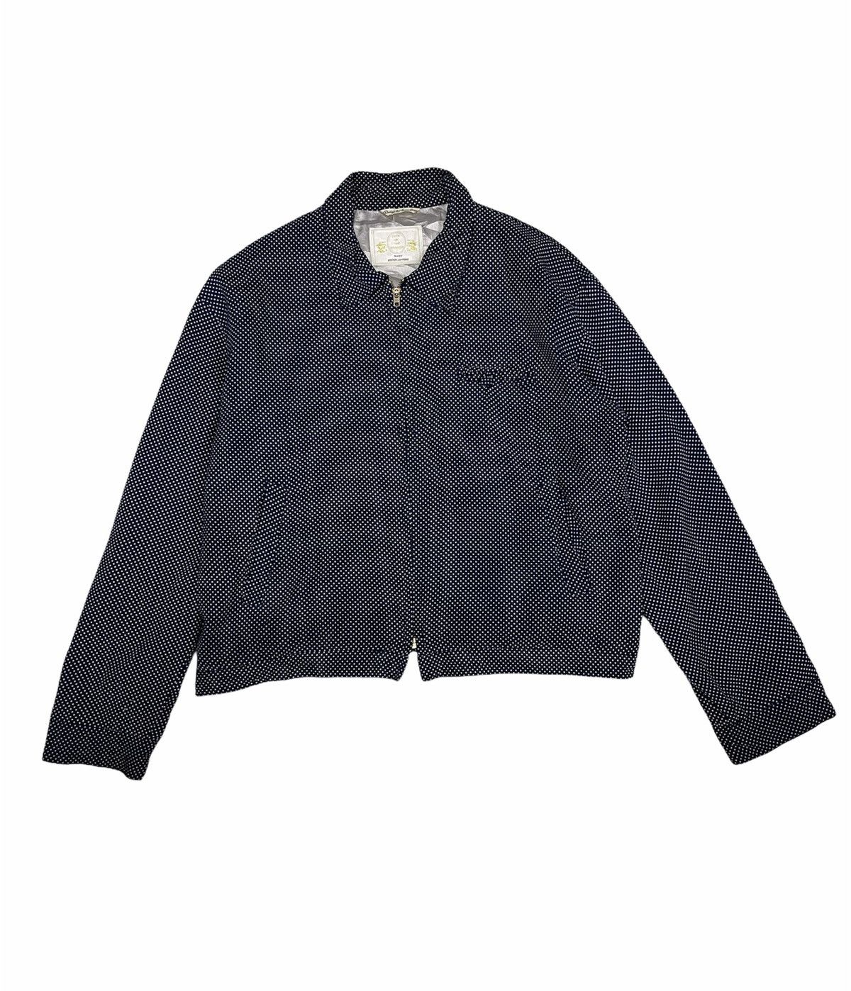 image of Lovers Rock Vintage Super Lover Polkadot Cropped Jacket in Navy Blue, Men's (Size Medium)