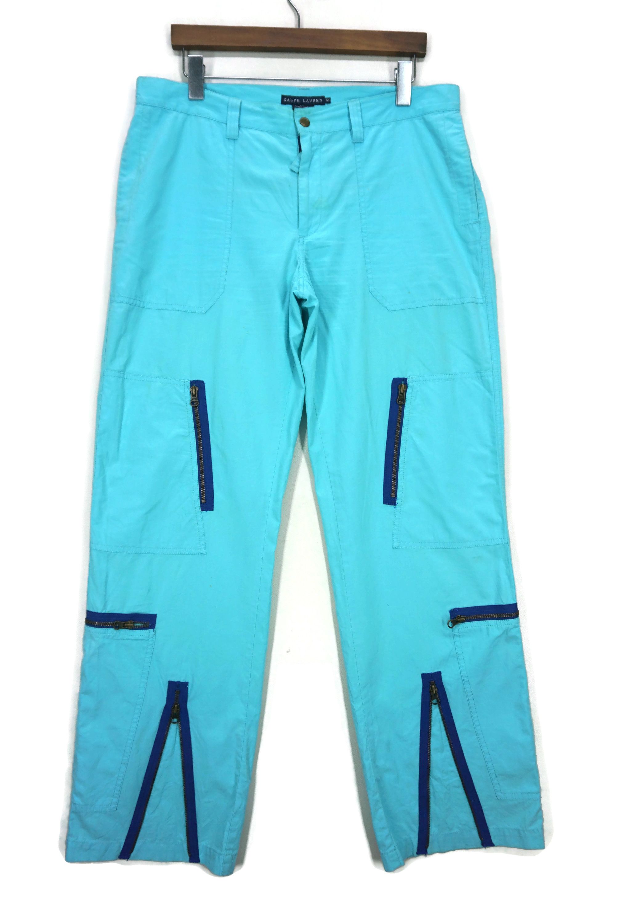 image of Ralph Lauren x Surplus Tactical Cargo Multi Pocket Zipper Wide Leg Hickory Pants in Blue, Women's (