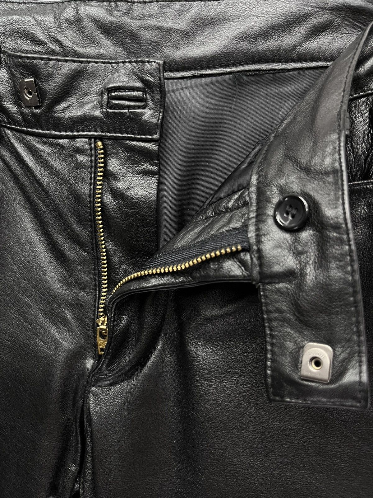 Genuine Leather FYE FLARE🔥Vtg Matsuda Black Punk Flare Light Leather Pants Size US 28 / EU 44 - 8 Thumbnail
