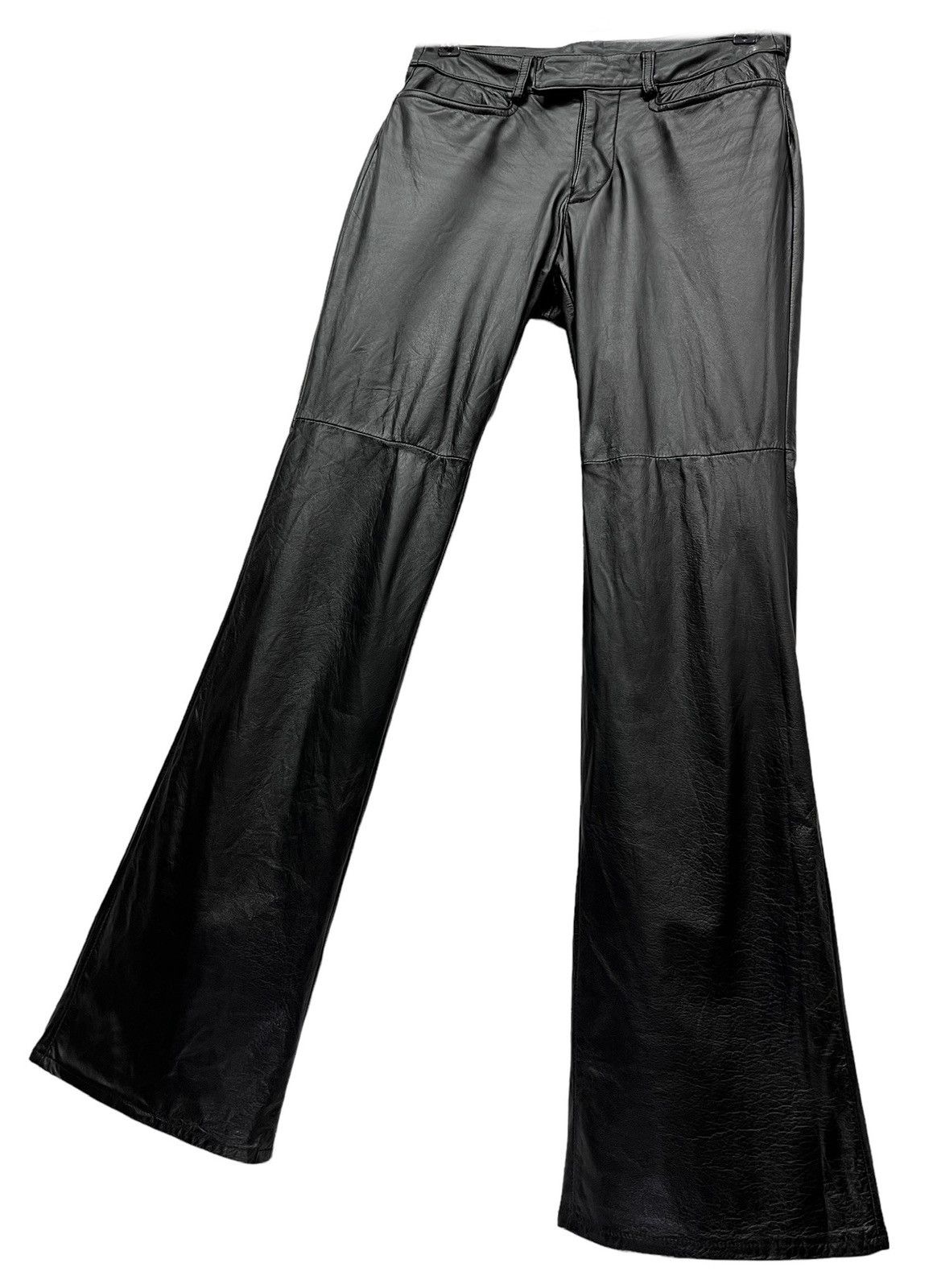 Genuine Leather FYE FLARE🔥Vtg Matsuda Black Punk Flare Light Leather Pants Size US 28 / EU 44 - 2 Thumbnail
