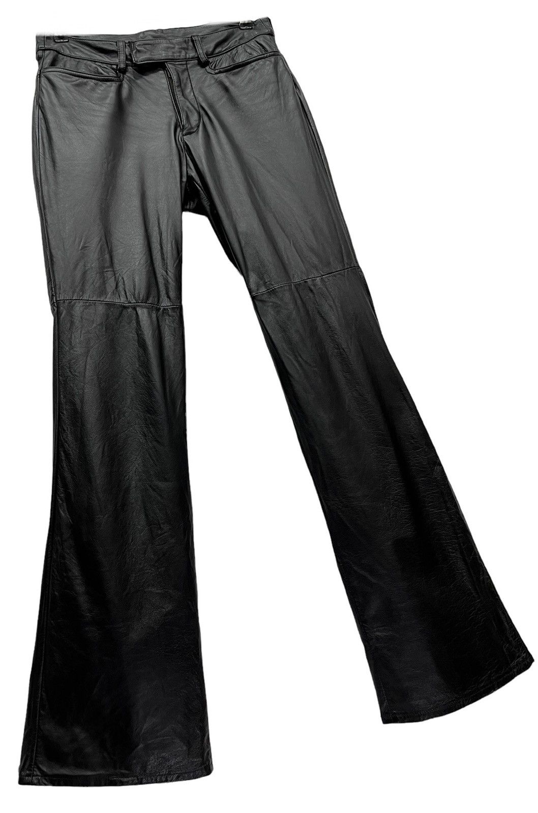 Genuine Leather FYE FLARE🔥Vtg Matsuda Black Punk Flare Light Leather Pants Size US 28 / EU 44 - 3 Thumbnail