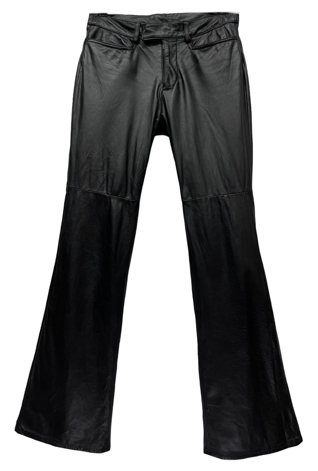 Genuine Leather FYE FLARE🔥Vtg Matsuda Black Punk Flare Light Leather Pants Size US 28 / EU 44 - 1 Thumbnail