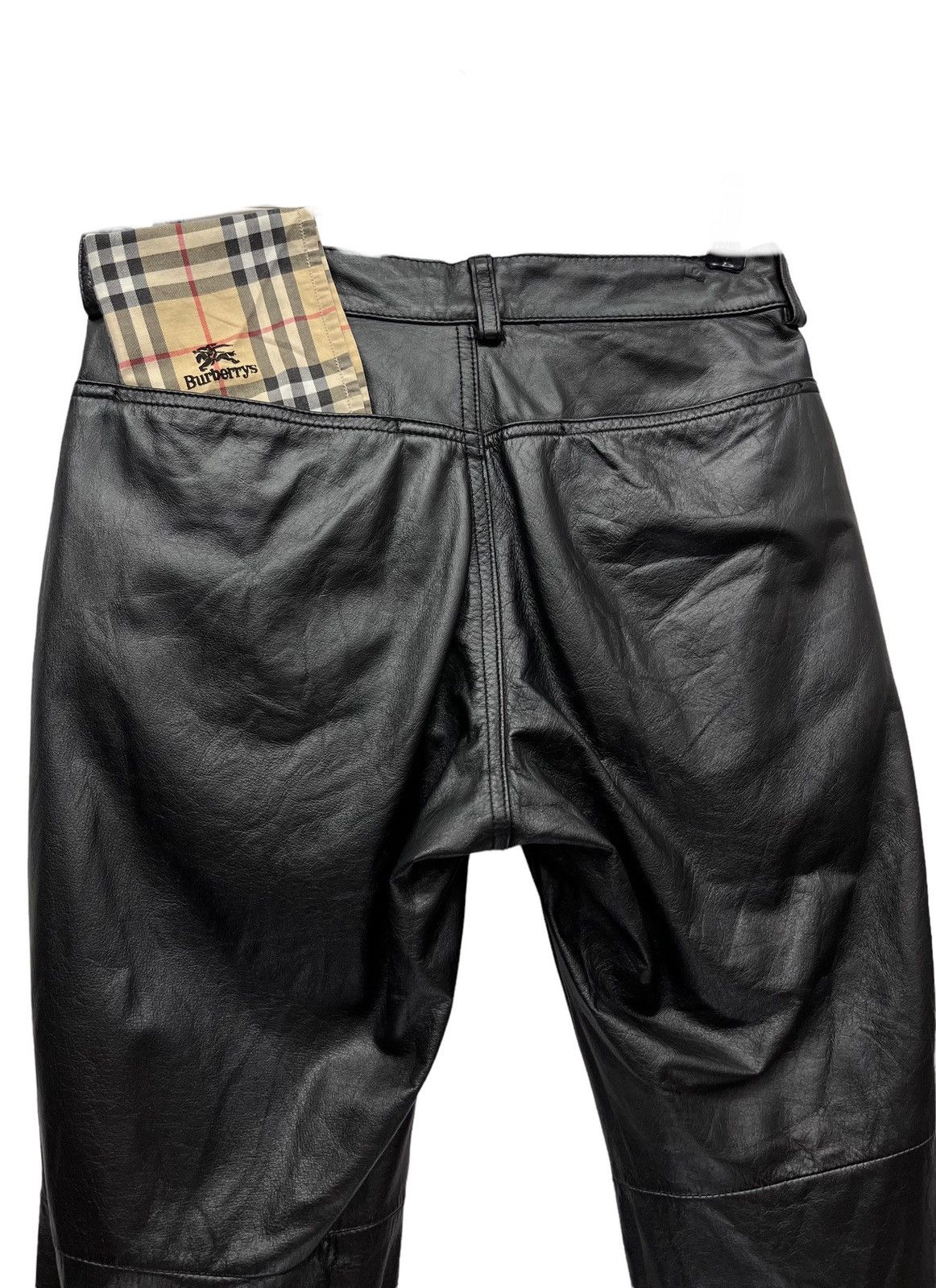 Genuine Leather FYE FLARE🔥Vtg Matsuda Black Punk Flare Light Leather Pants Size US 28 / EU 44 - 12 Thumbnail