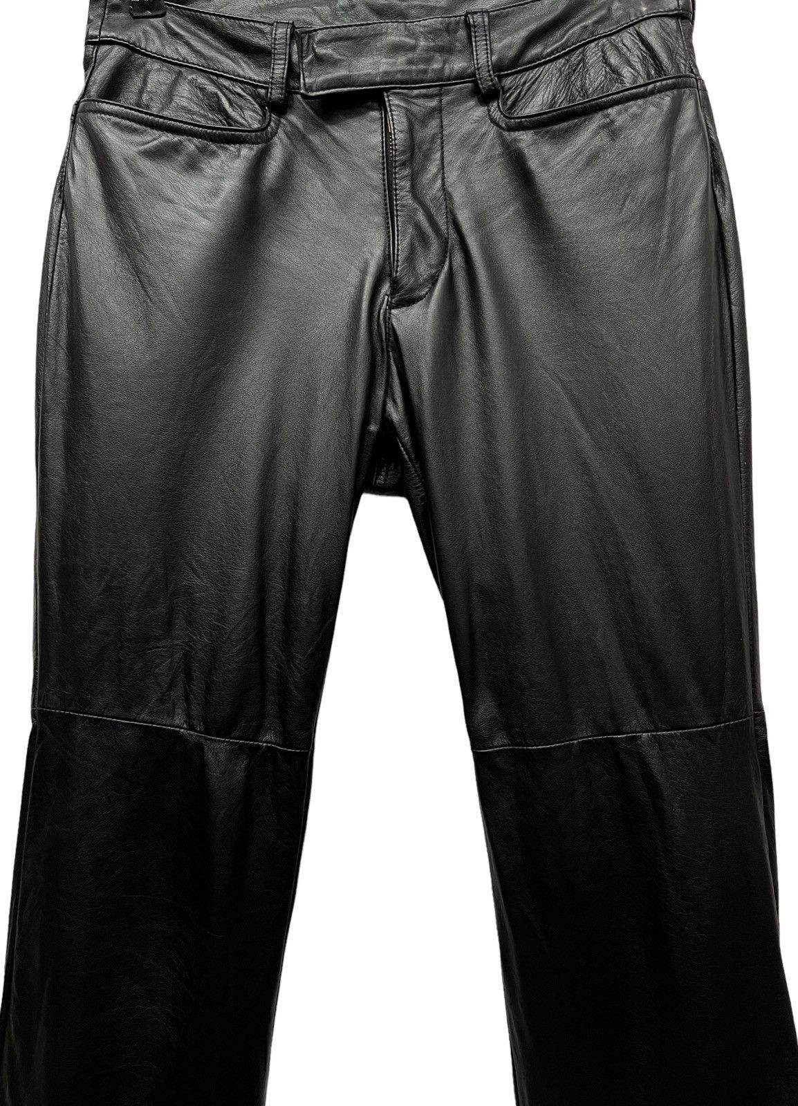 Genuine Leather FYE FLARE🔥Vtg Matsuda Black Punk Flare Light Leather Pants Size US 28 / EU 44 - 5 Thumbnail