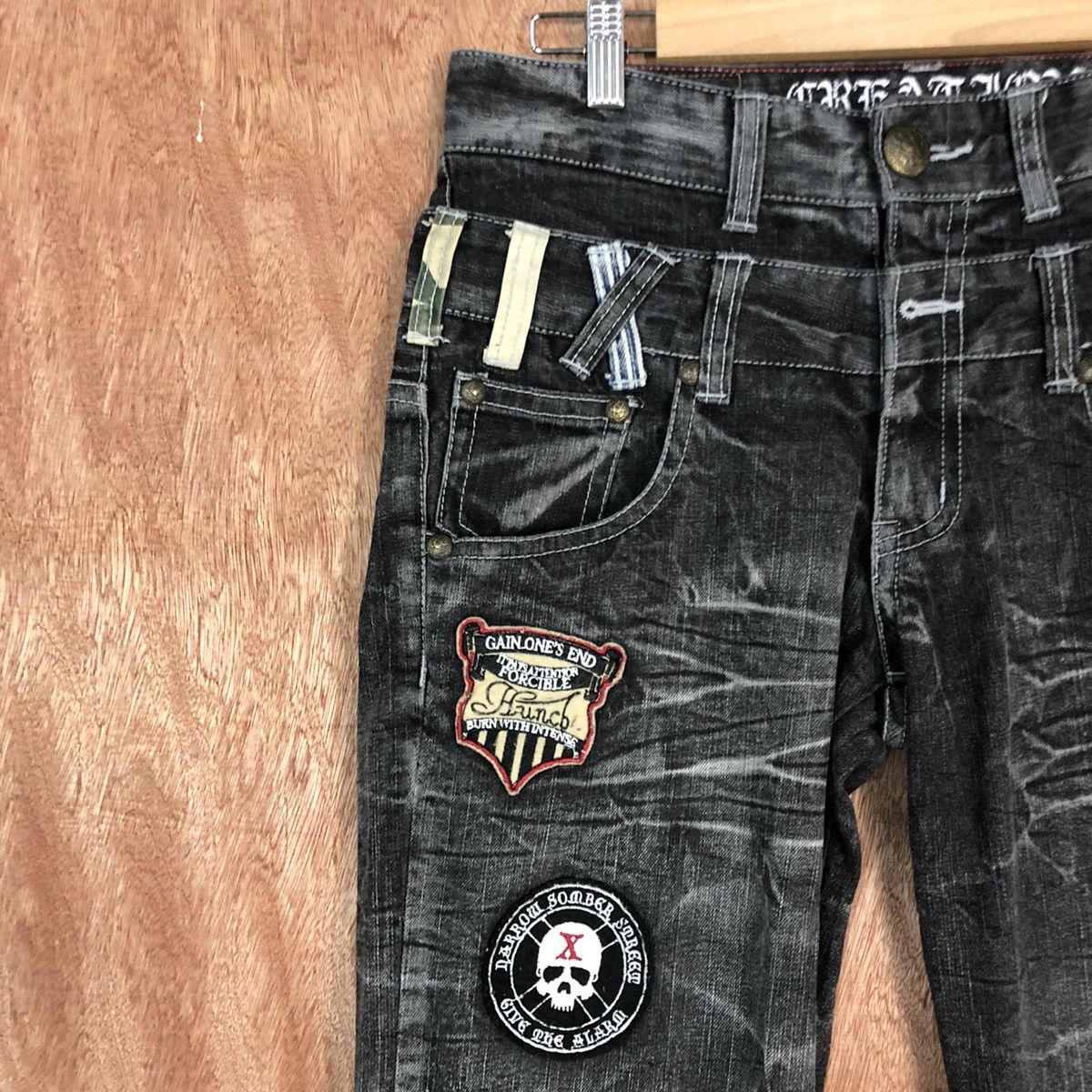 Japanese Brand Creation skull Black double waist Denim Jeans Pants #c739DL Size US 30 / EU 46 - 6 Thumbnail