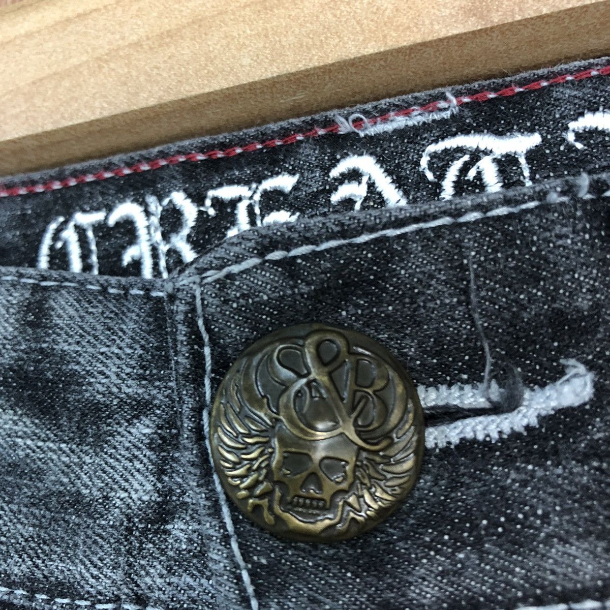 Japanese Brand Creation skull Black double waist Denim Jeans Pants #c739DL Size US 30 / EU 46 - 7 Thumbnail