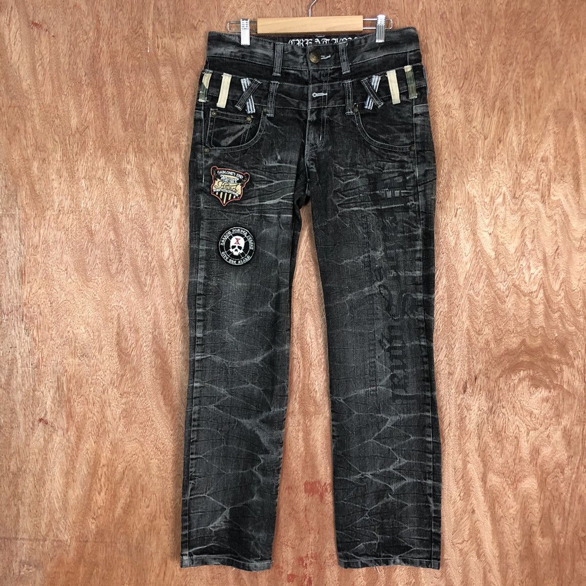 Japanese Brand Creation skull Black double waist Denim Jeans Pants #c739DL Size US 30 / EU 46 - 1 Thumbnail
