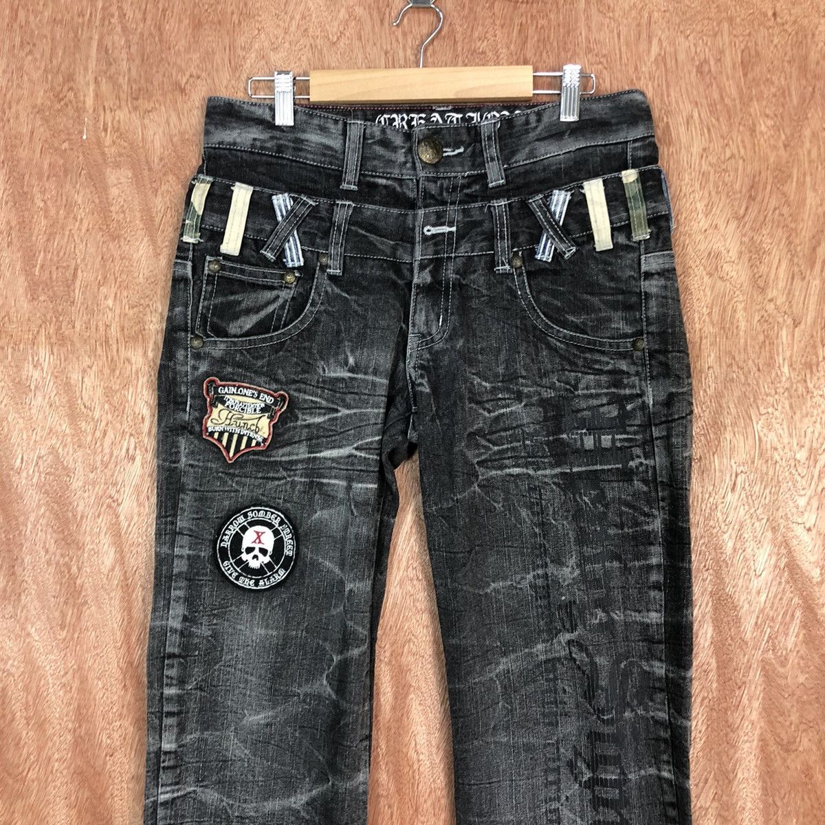 Japanese Brand Creation skull Black double waist Denim Jeans Pants #c739DL Size US 30 / EU 46 - 2 Thumbnail