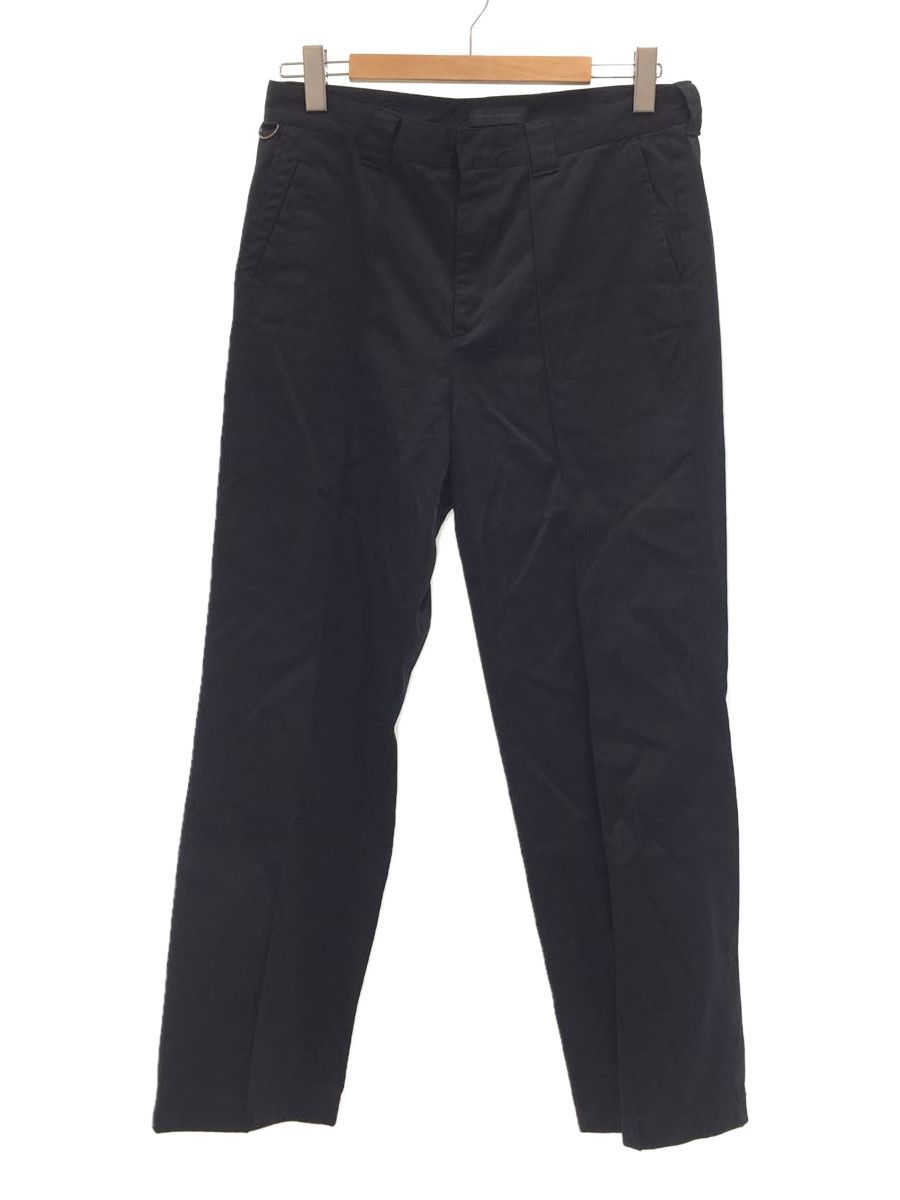 Cropped Pants Black Plain Zip Fly Nylon