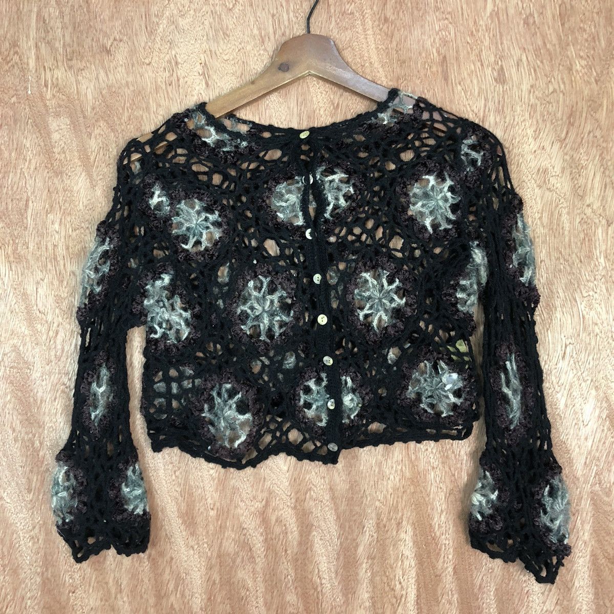 Vintage DL Wonder Land Black cardigan crochet mohair Knitwear #c747 Size S / US 4 / IT 40 - 3 Thumbnail