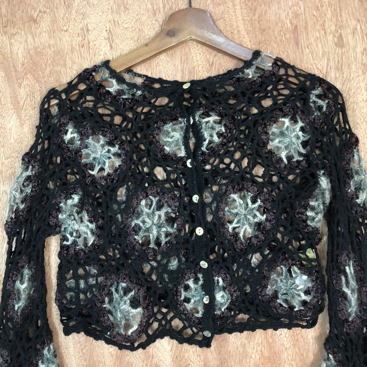 Vintage DL Wonder Land Black cardigan crochet mohair Knitwear #c747 Size S / US 4 / IT 40 - 8 Thumbnail