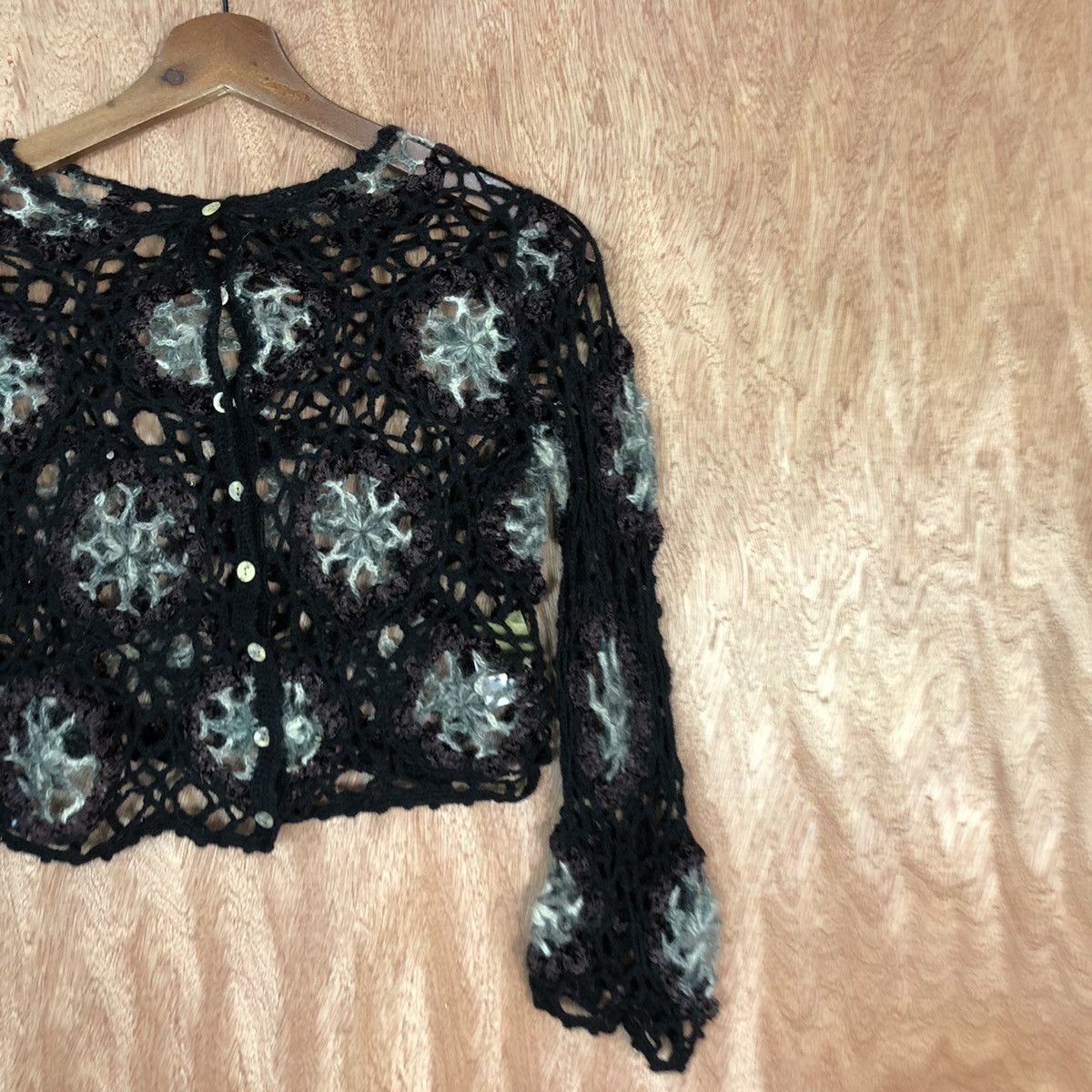 Vintage DL Wonder Land Black cardigan crochet mohair Knitwear #c747 Size S / US 4 / IT 40 - 5 Thumbnail