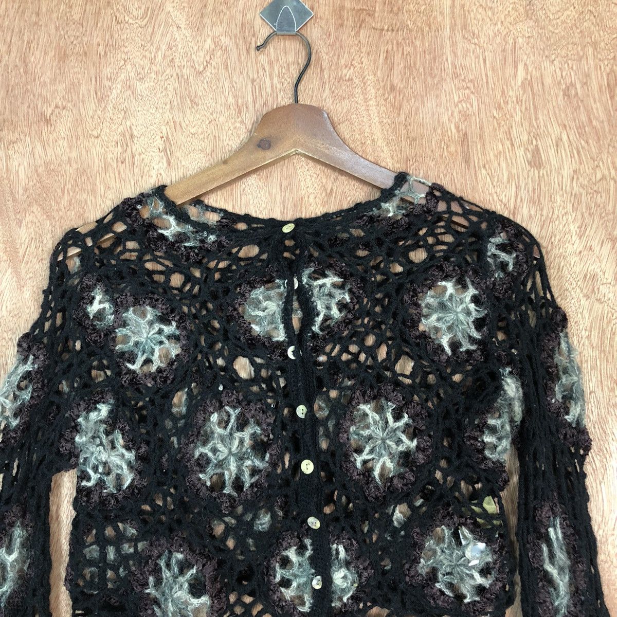 Vintage DL Wonder Land Black cardigan crochet mohair Knitwear #c747 Size S / US 4 / IT 40 - 2 Thumbnail