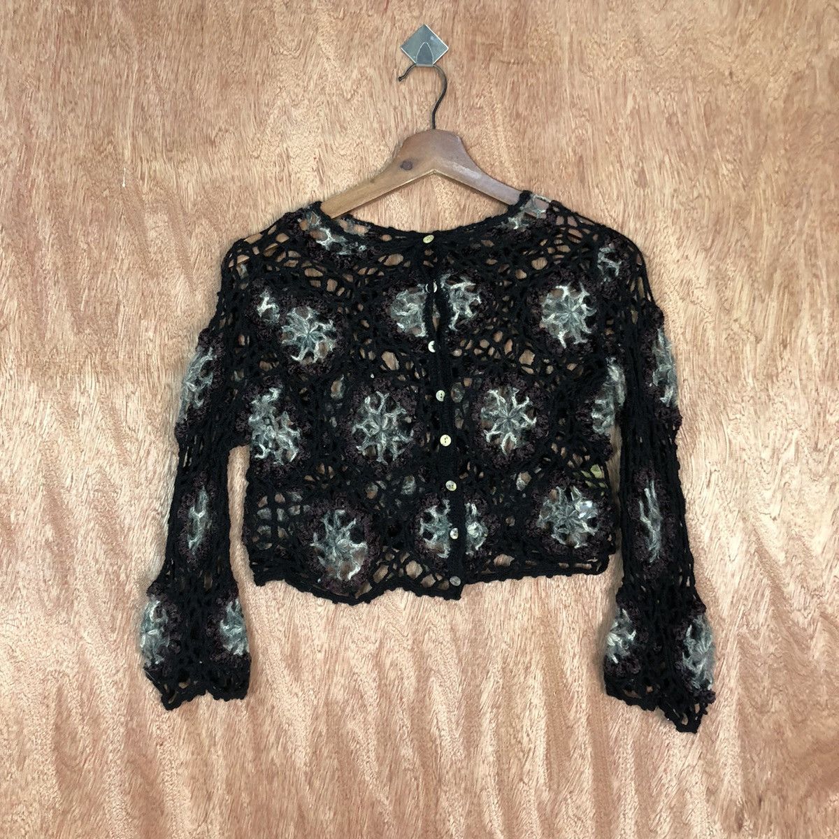 Vintage DL Wonder Land Black cardigan crochet mohair Knitwear #c747 Size S / US 4 / IT 40 - 1 Thumbnail