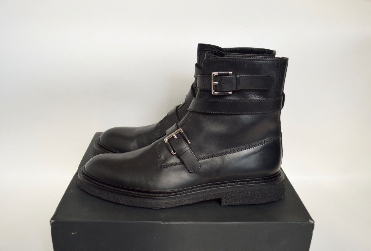 Dior A/W 08 Black Leather Strap Combat Boots Size US 12 / EU 45 - 13 Thumbnail